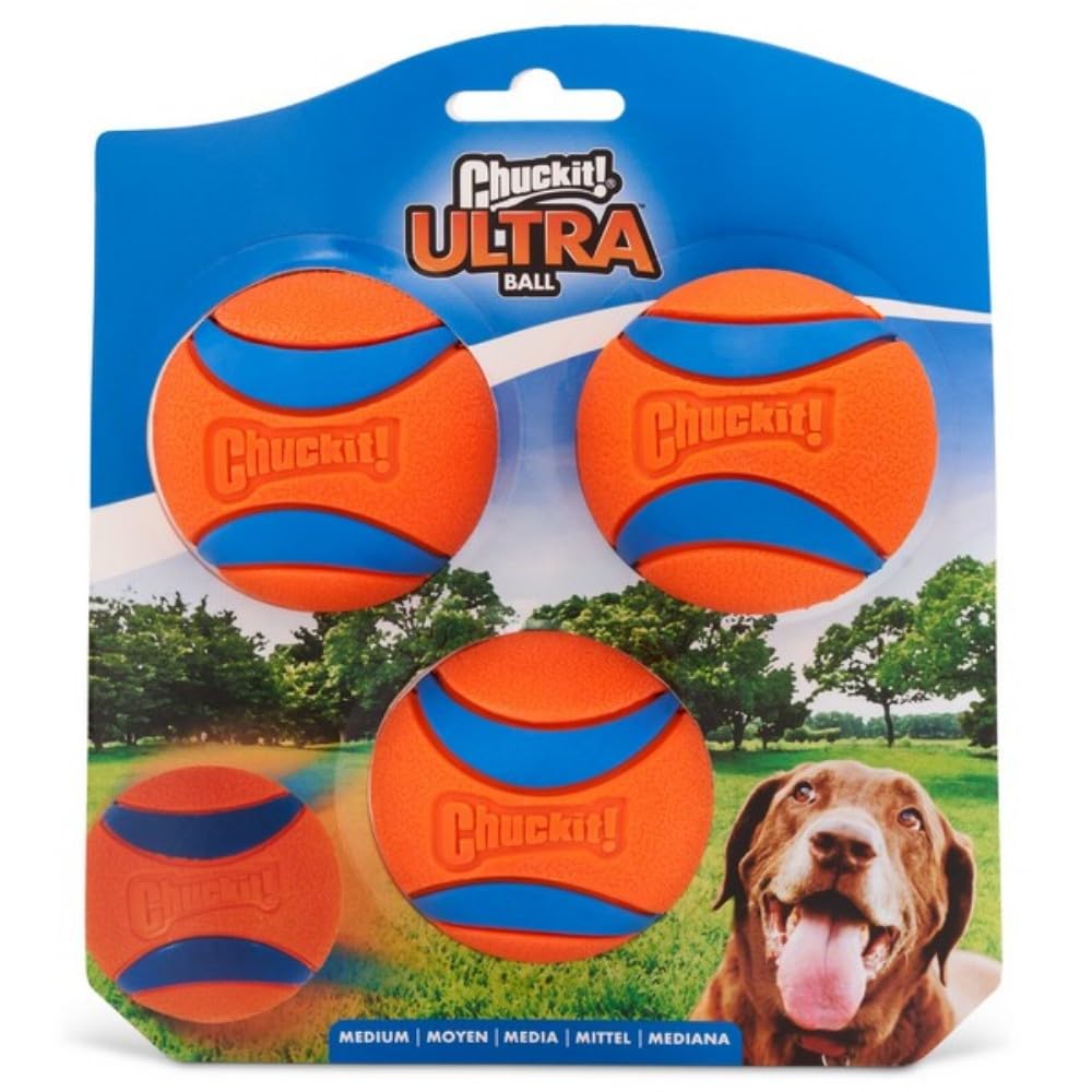 Chuckit! Ultra Ball Dog Toy - Durable Rubber, High Bounce, Launcher Compatible | 3 Pack, Medium