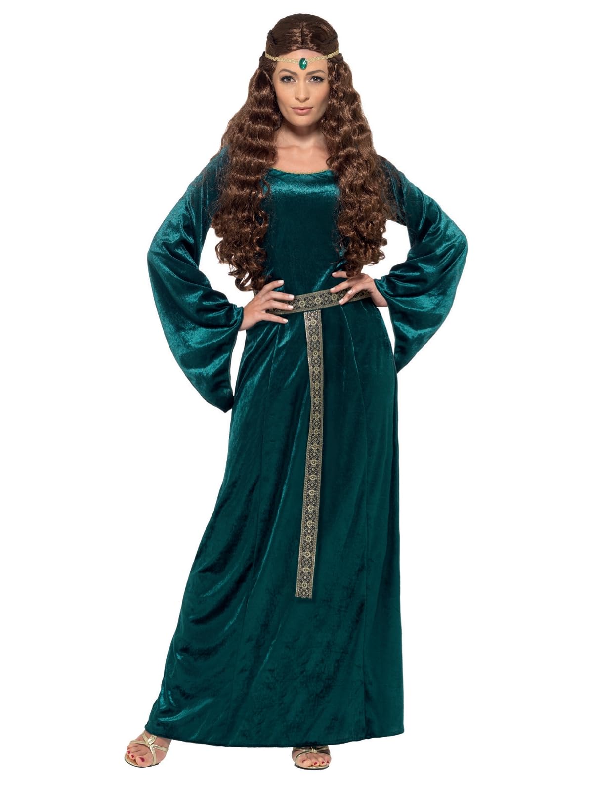 Smiffys Medieval Maid Costume - Green Dress & Headband for Adult Women 1