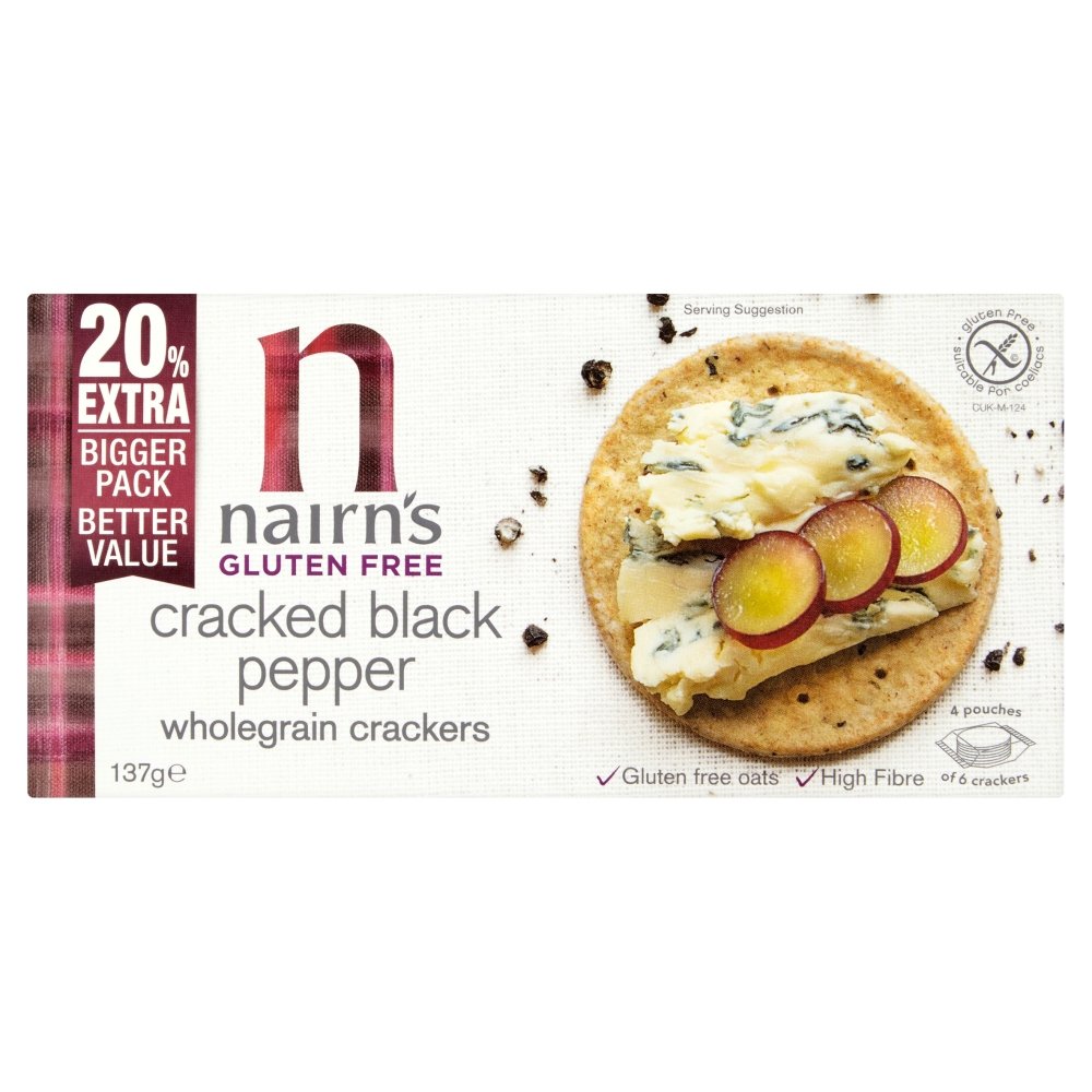 Nairn's Gluten Free Cracked Black Pepper Oat Cakes - Wholegrain, 137g