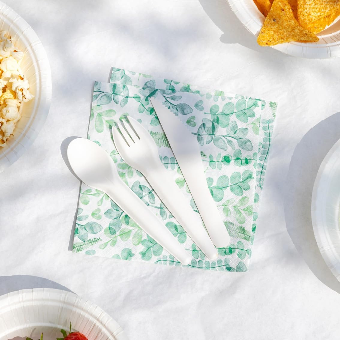 Talking Tables Table Kind Soft Paper Napkins - 100 Pack Eucalyptus Green Leaf Design | 2ply 33cm 7