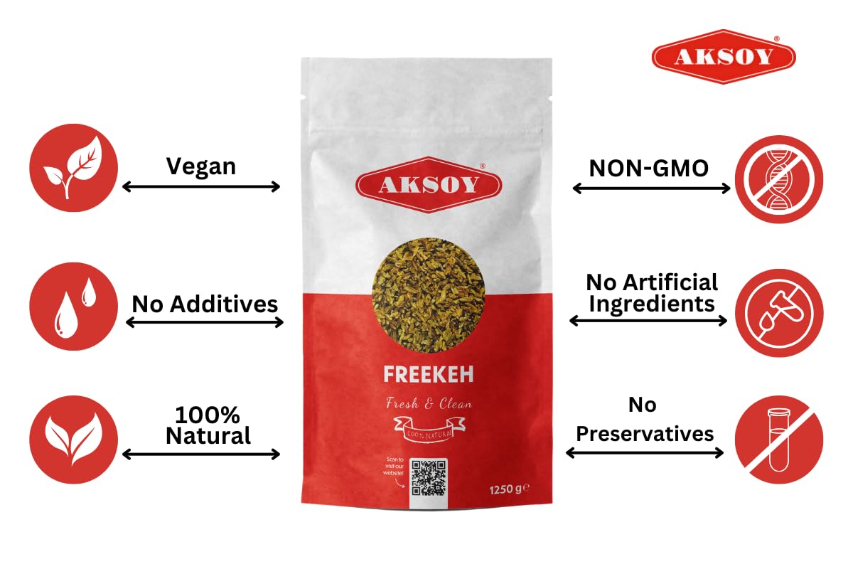 AKSOY Whole Grain Freekeh - Ancient Roasted Durum Wheat | 1.25KG 8