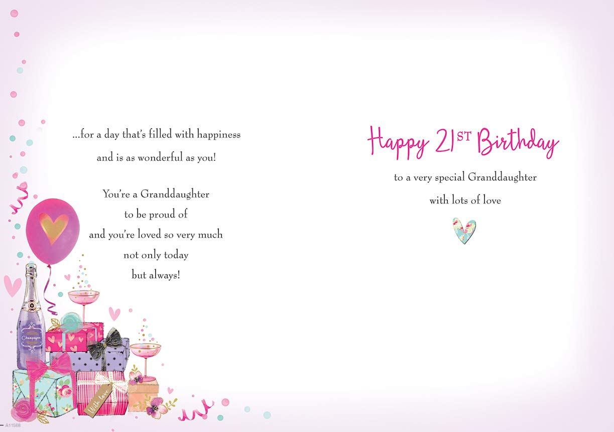 Piccadilly Greetings Traditional Age 21 Birthday Card for Granddaughter | 10 x 7 Inches