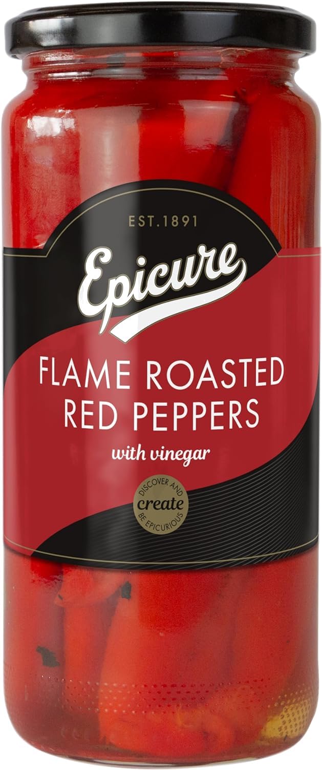 Epicure Flame Roasted Red Peppers Jar, Vinegar Infused | 480g Sliced Peppers