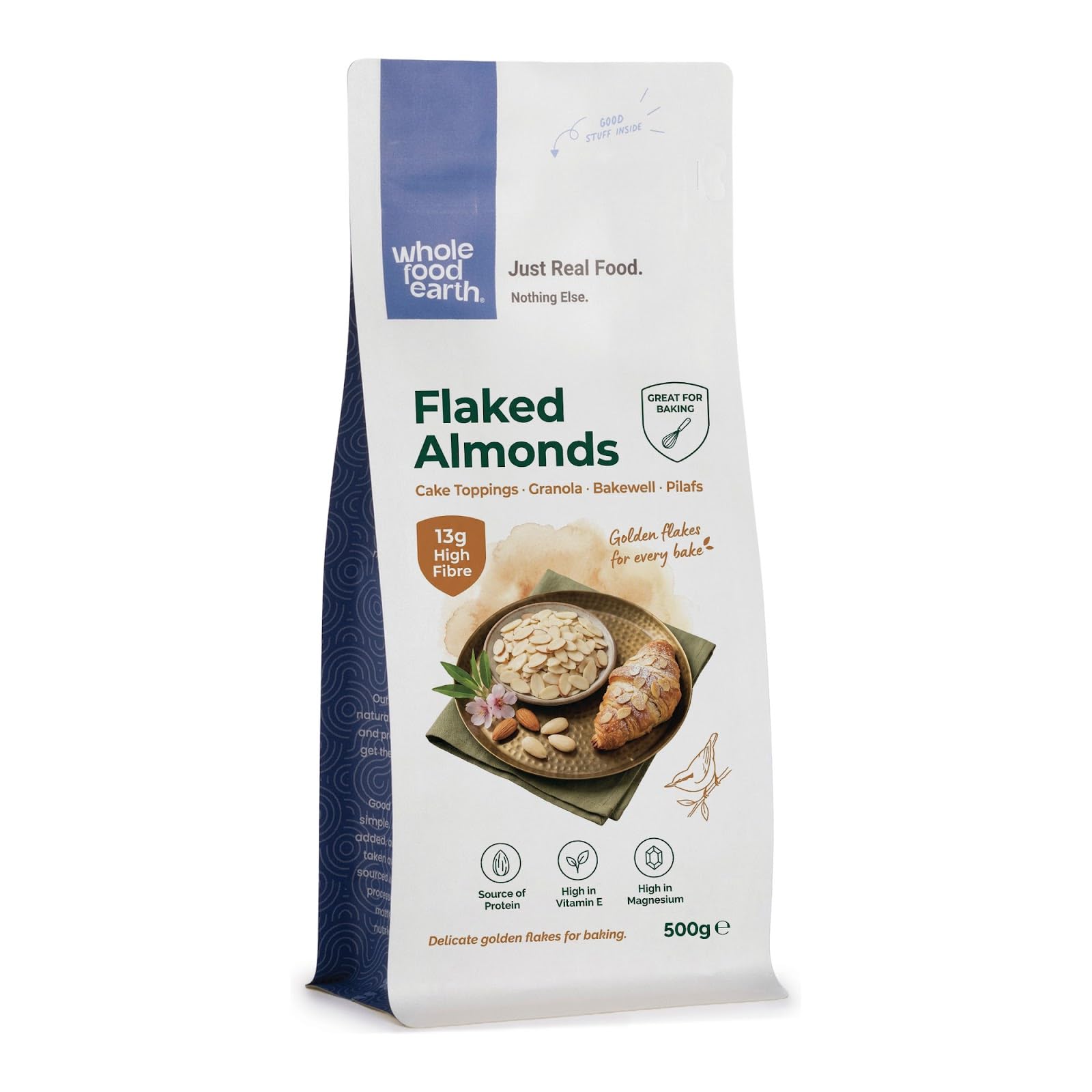 Wholefood Earth Flaked Almonds - High Fibre, GMO Free, Vegan | 500g 1