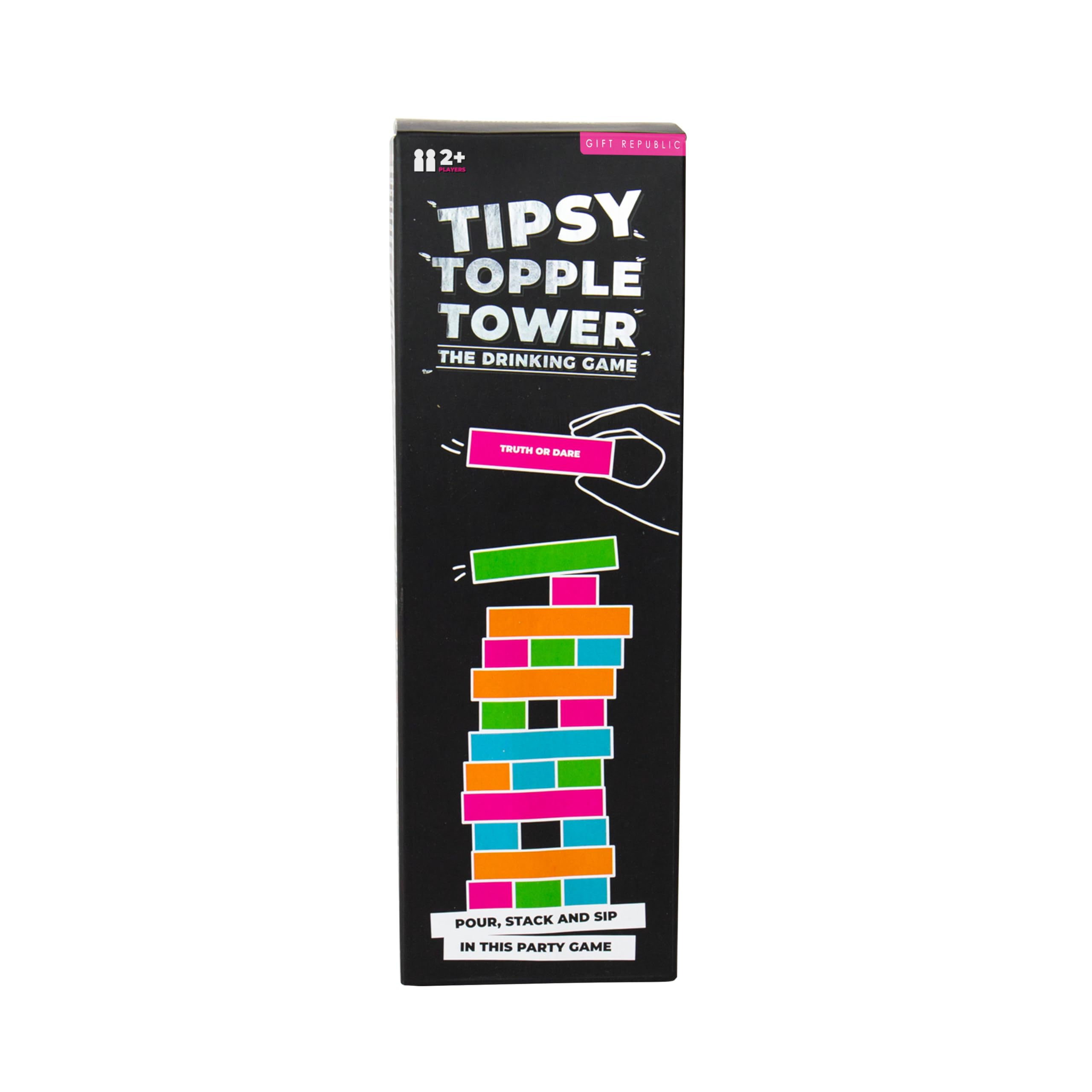 Gift Republic Tipsy Topple Tower Drinking Game - 48 Wooden Blocks | Adult Party Game
