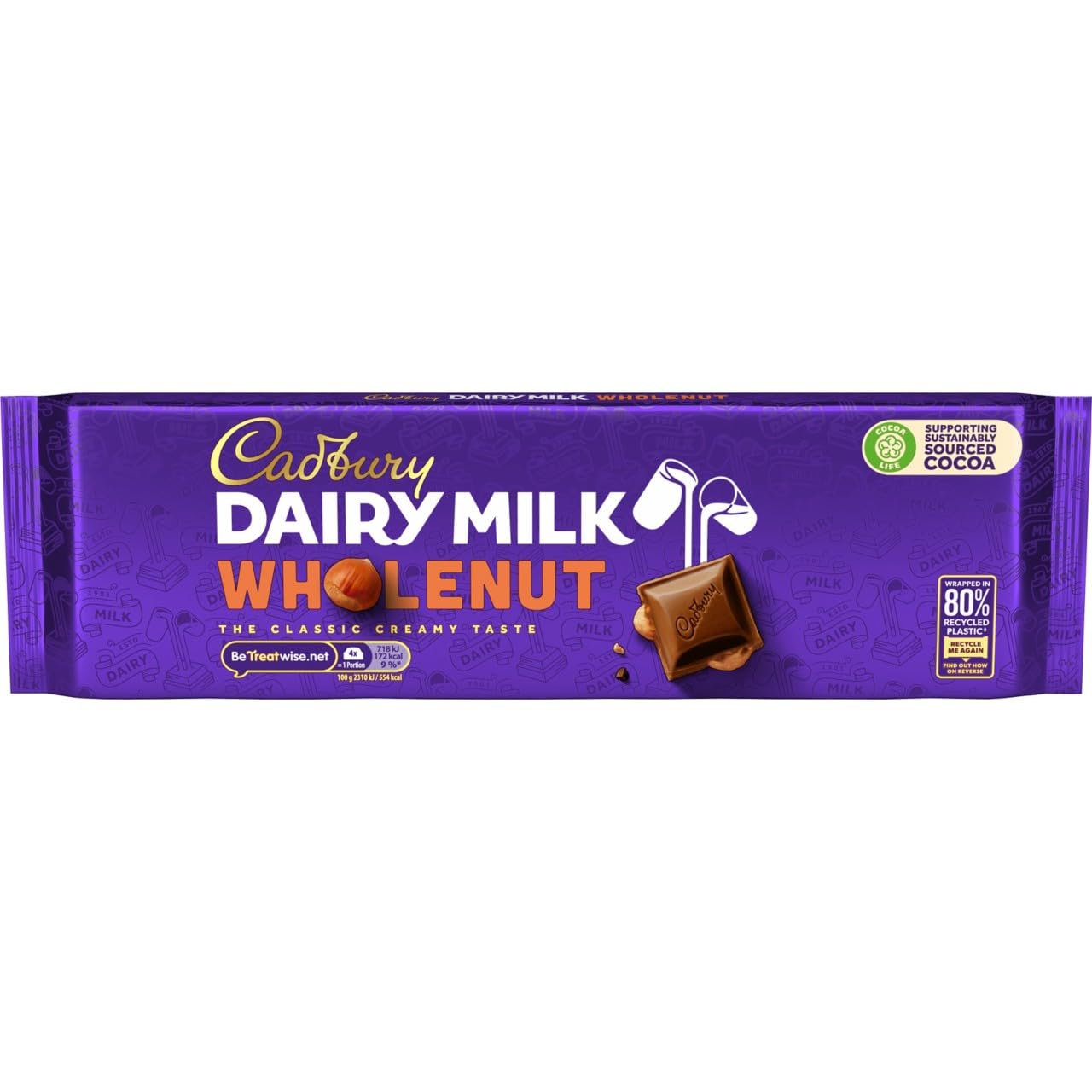 Cadbury Dairy Milk Wholenut Chocolate Bar - Creamy Milk Chocolate with Whole Hazelnuts, 280g 4