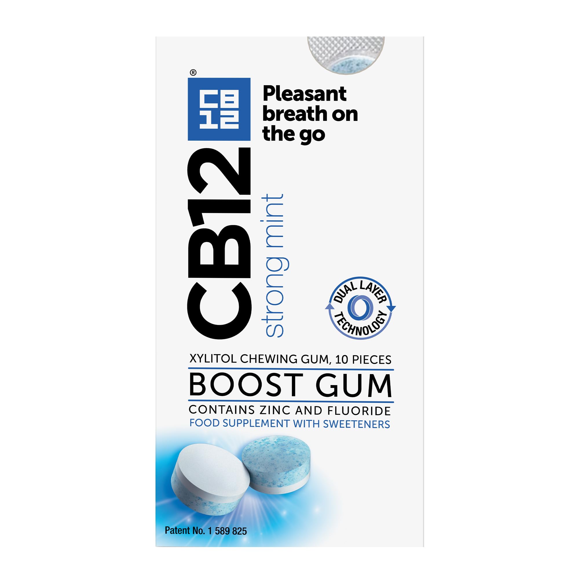 CB12 Boost Chewing Gum - Sugar-Free Cool Mint, Prevents Bad Breath, Strengthens Teeth, 10 Pieces