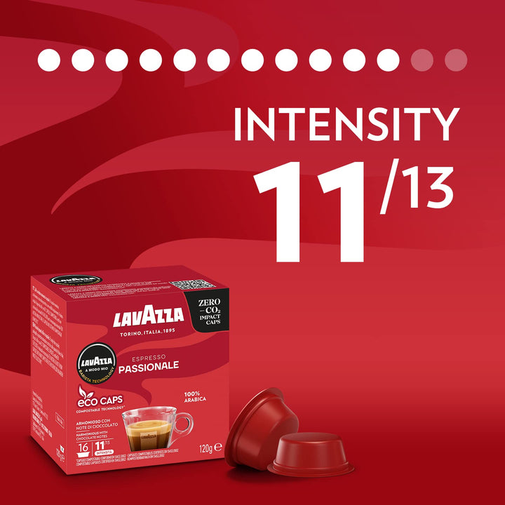 Lavazza A Modo Mio Espresso Passionale - 96 Compostable Coffee Capsules, 100% Arabica, Intensity 11/13