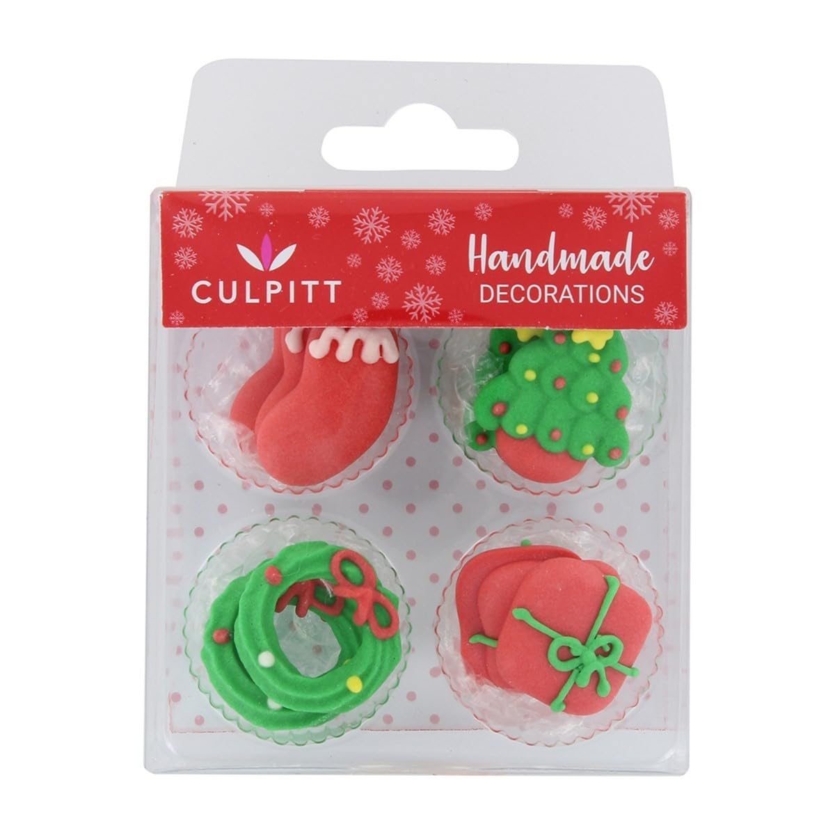 Culpitt - Christmas Icons Sugar Pipings Edible Royal Icing Cake & Cupcake Toppers Festive Red and Green