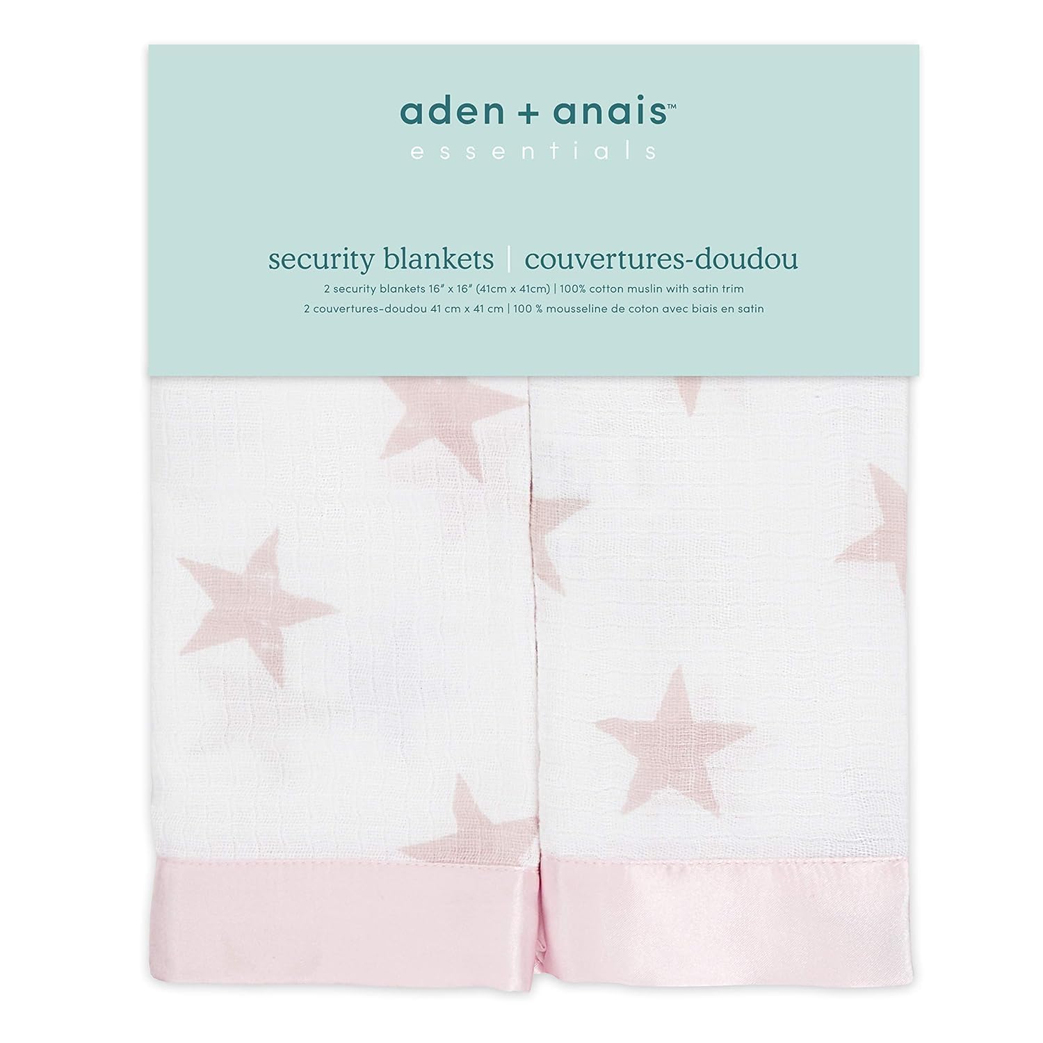 aden + anais essentials Issie Security Blanket - 2 Pack 100% Cotton Muslin | 40.5cm x 40.5cm | Doll Pattern 2