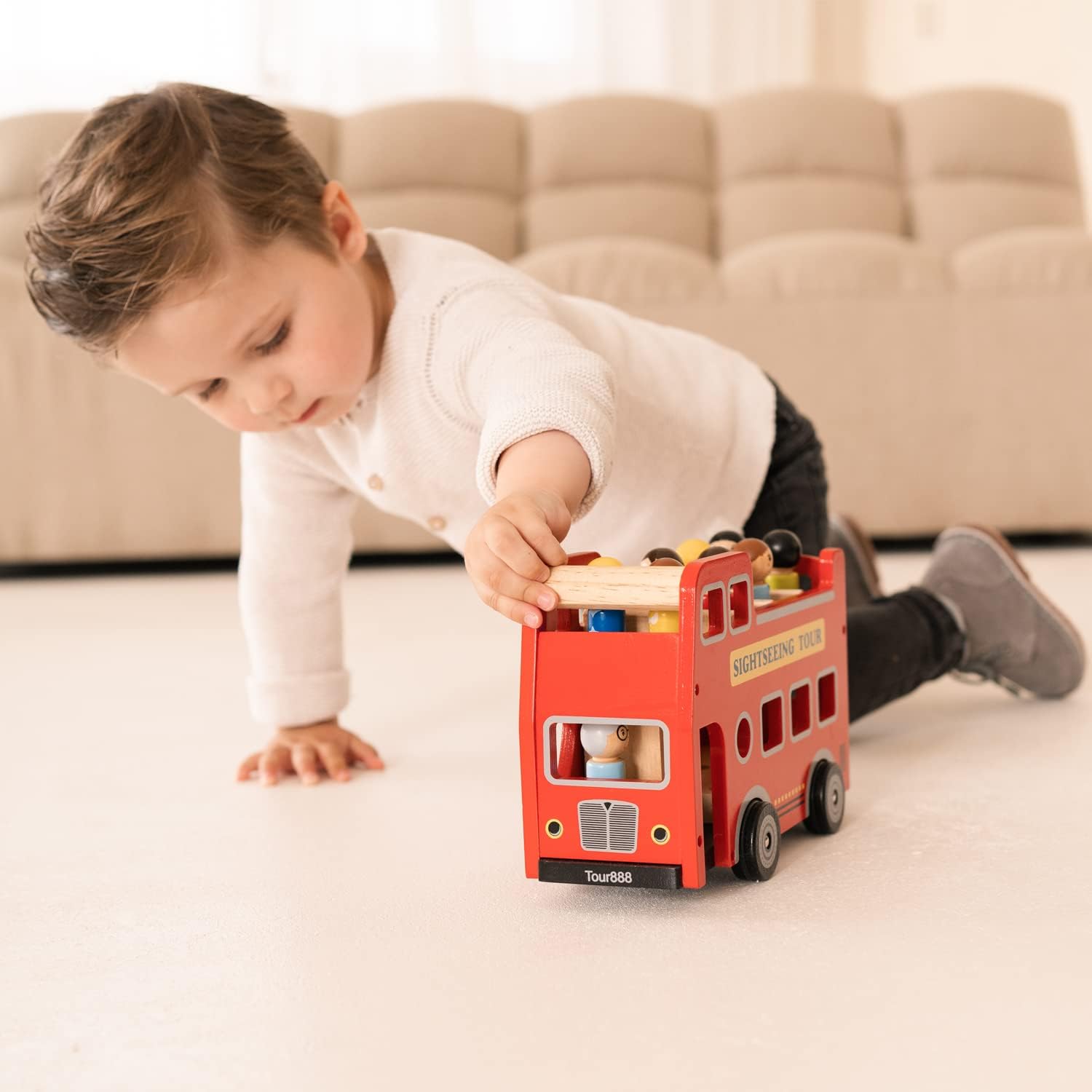 Wooden Pop-Up Fire Truck - Spring-Loaded Firefighter Toy for Ages 2+