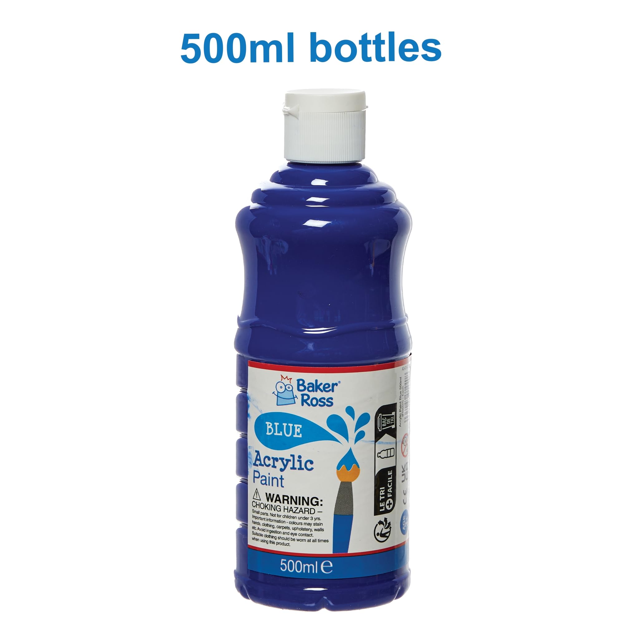 Baker Ross Blue Acrylic Paint - Water-Based Washable Formula | 500ml Bottle 3