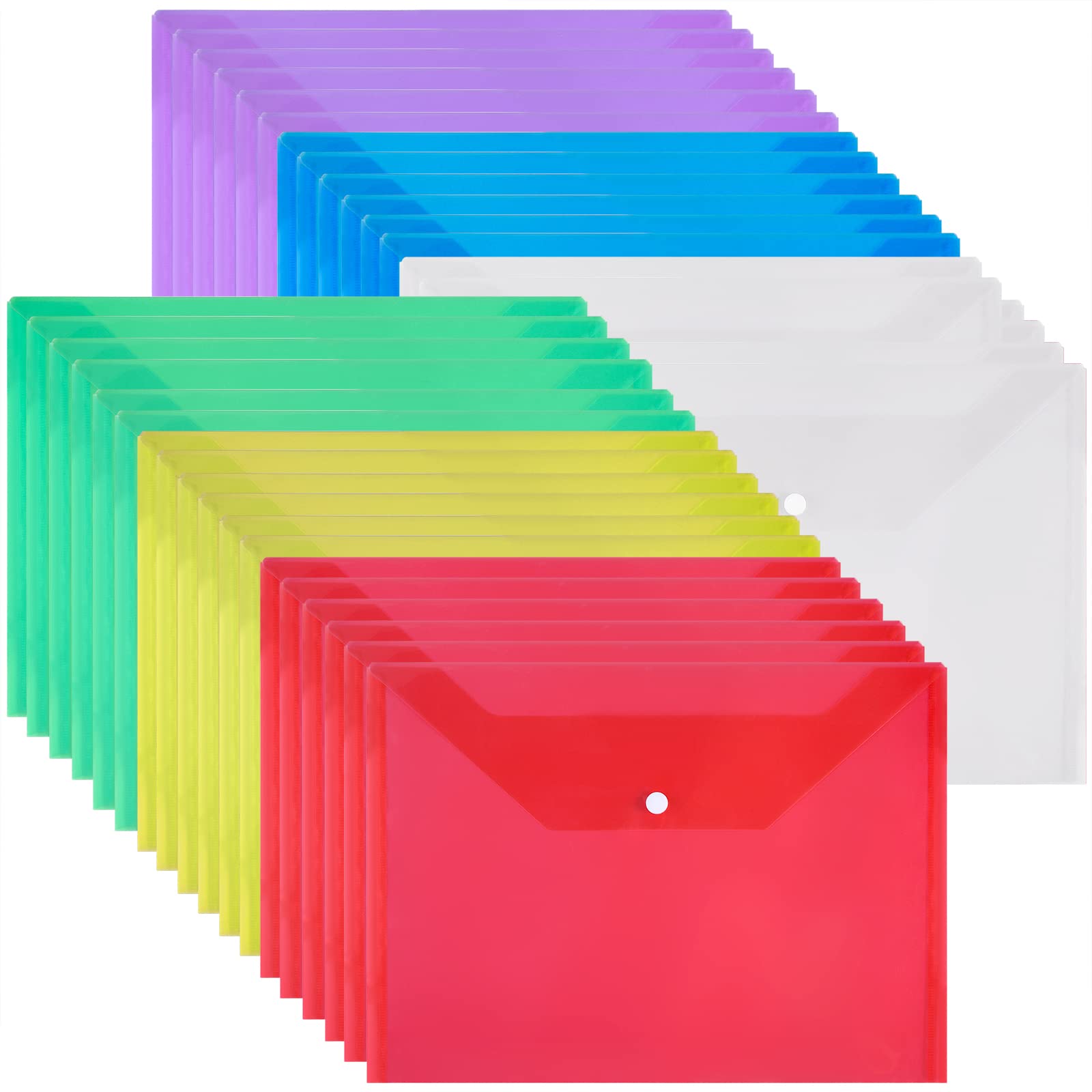 GoodtoU A4 Plastic Document Wallets - 36 Pack, 6 Colours, Popper Closure