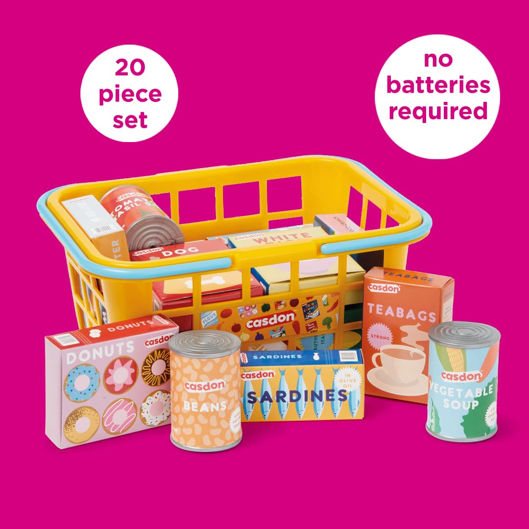 Casdon Colourful Toy Shopping Basket for Children Aged 2+ | 20 Piece Set | Yellow Plastic 2