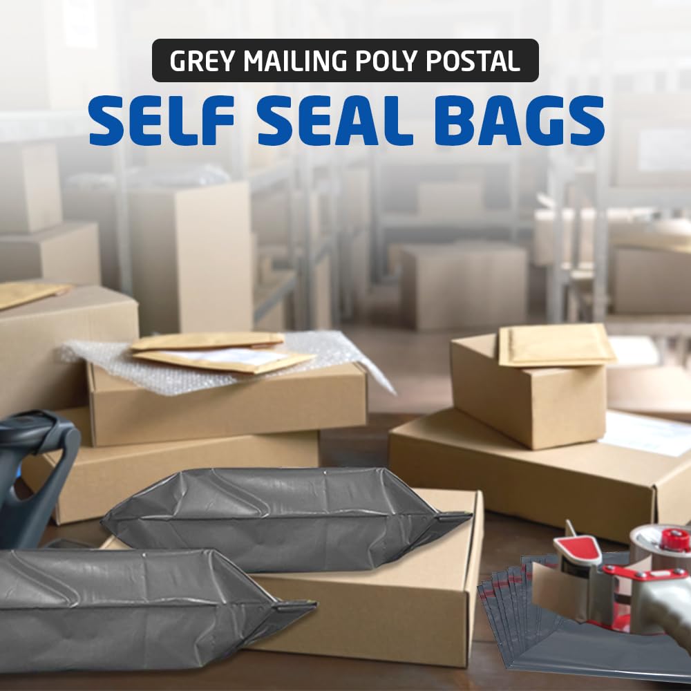 1ABOVE Grey Poly Postal Mailers - 50 Pack, 6x9 Inch, Water Resistant, Self Seal
