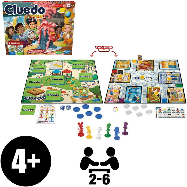 Clue Junior Game, 2-Sided Gameboard, 2 Games in 1, Clue Mystery Game for Younger Kids