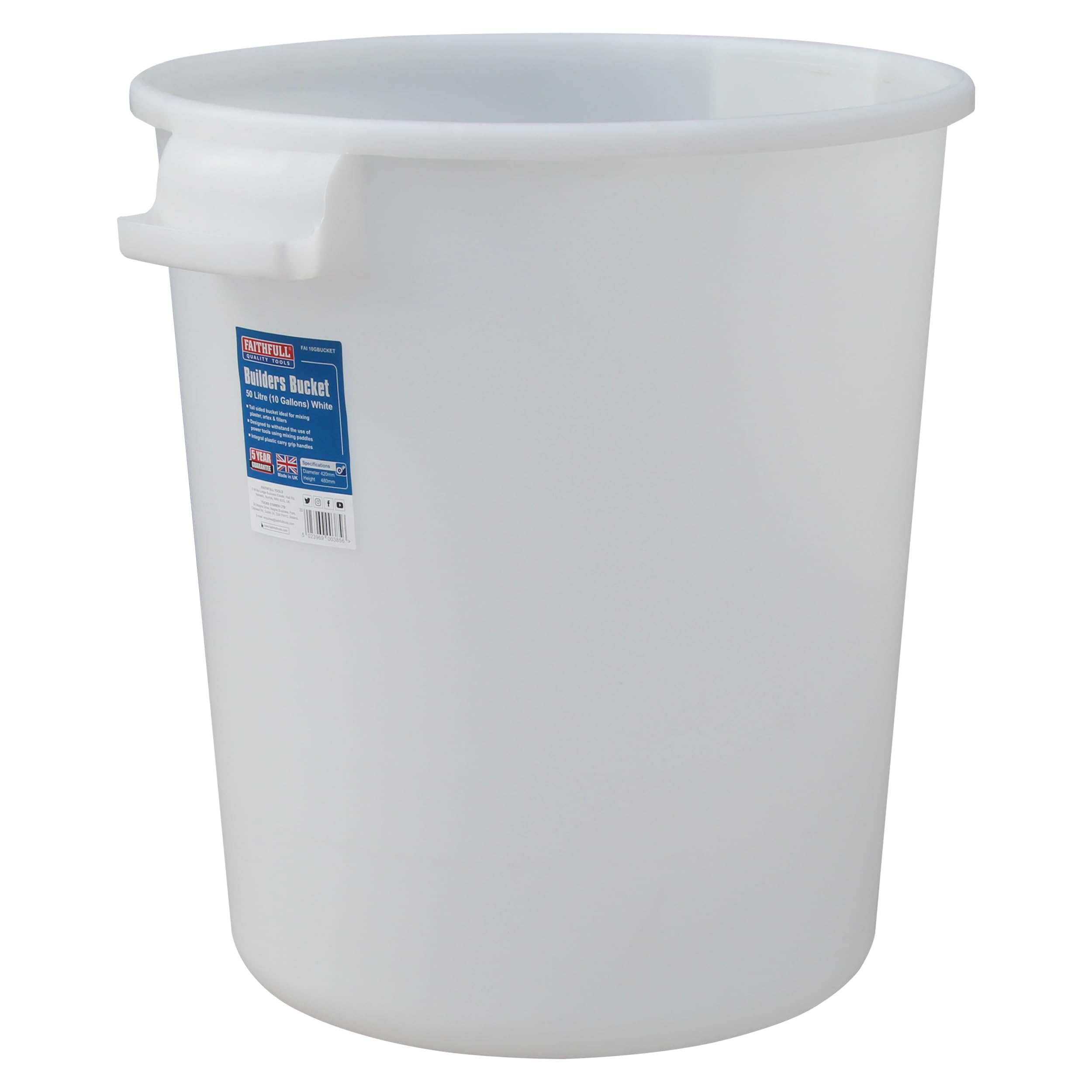 Faithfull 50 Litre Builders Bucket - White | Durable Plastic Construction | Ergonomic Design 1