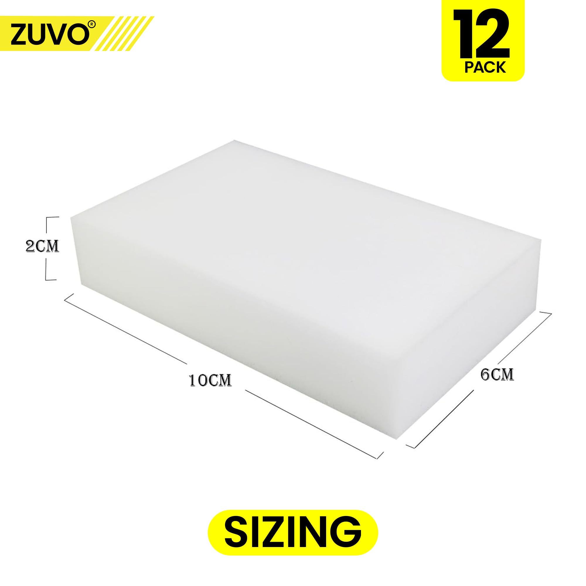 Zuvo Magic Eraser Sponge - Heavy-Duty Cleaning | 12-Pack | Melamine