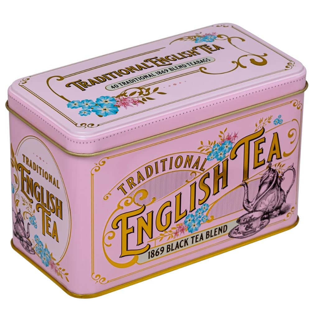 New English Teas Vintage Victorian Pink Tea Tin - 40 English Breakfast Teabags | 220g