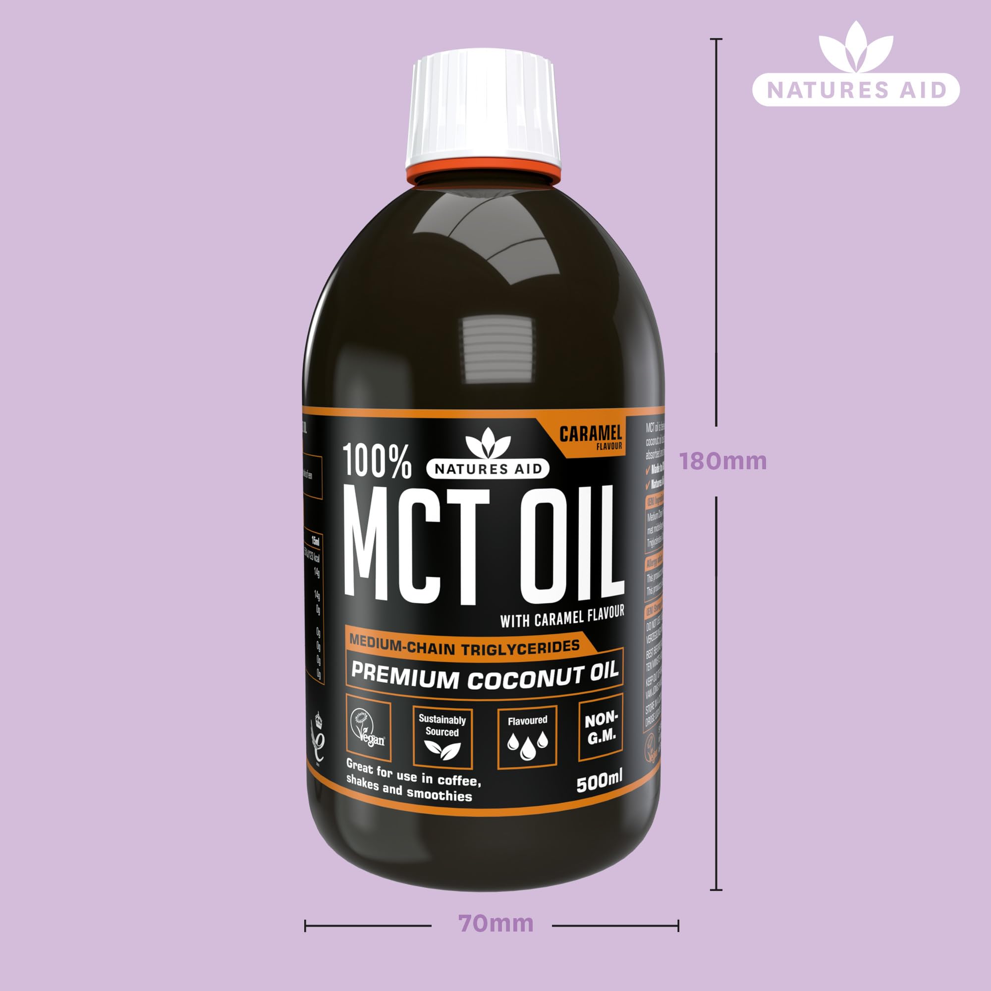 Natures Aid MCT Oil - Caramel Flavoured 100% Pure Coconut Oil for Energy | 500ml Liquid 3