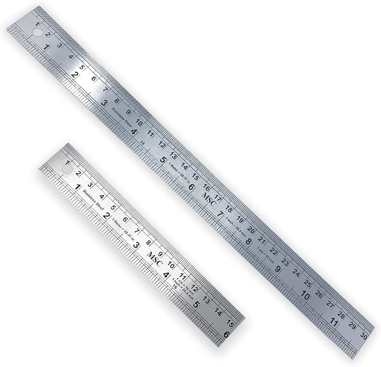 MSC Stainless Steel Ruler Set - 15cm & 30cm Metric/Imperial | Shatterproof Straight Edge
