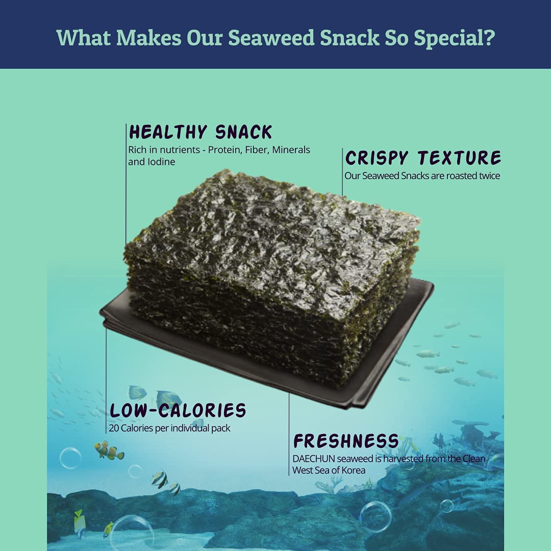 DAECHUN Organic Seaweed Snack, 20 Pack, USDA Certified, Roasted with Organic Olive Oil 2