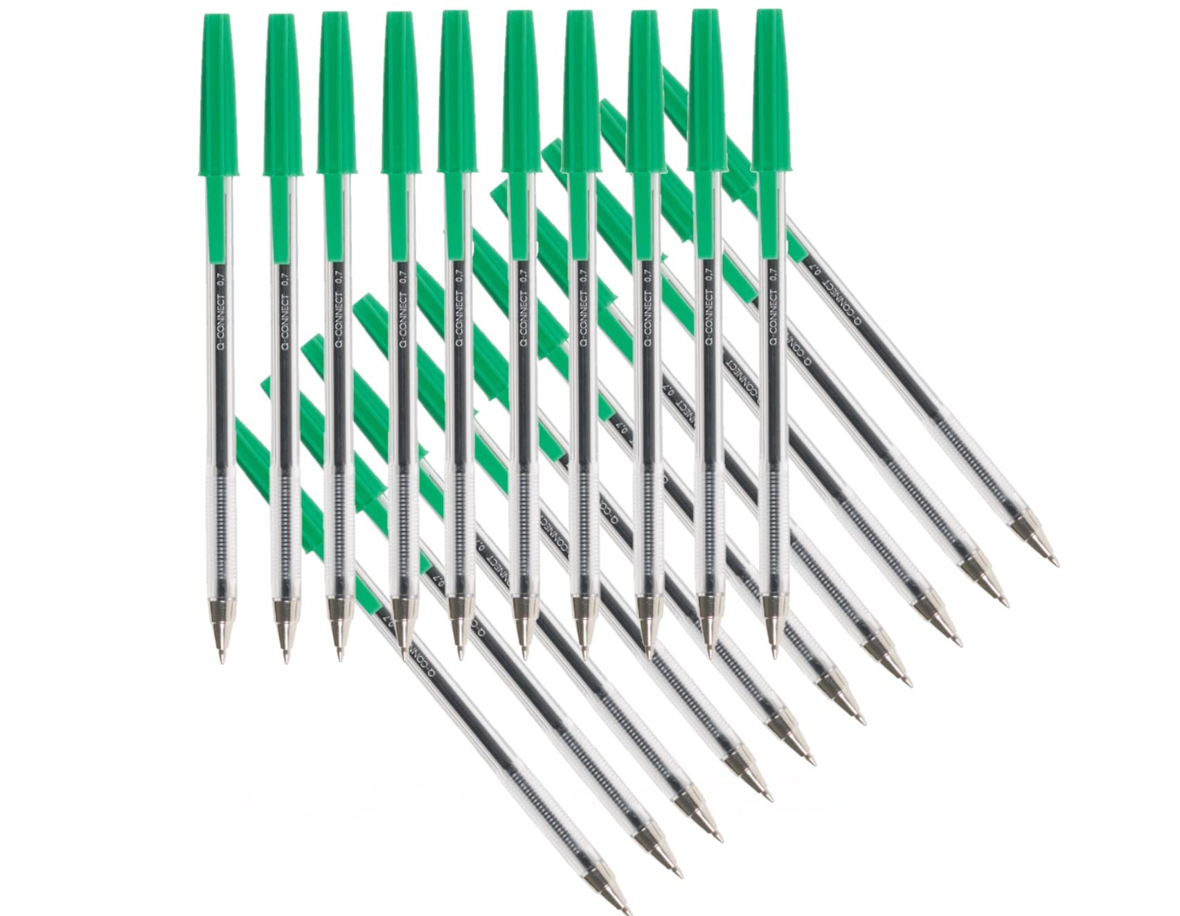 Q-Connect KF34045 Medium Ballpoint Pen - Green Ink | Ergonomic Barrel | Pack of 20