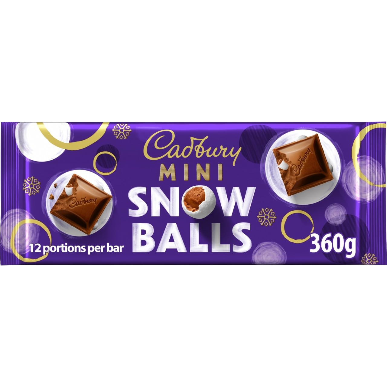 Cadbury Festive Mini Snow Balls Chocolate Bar, Smooth Dairy Milk Chocolate, 360g