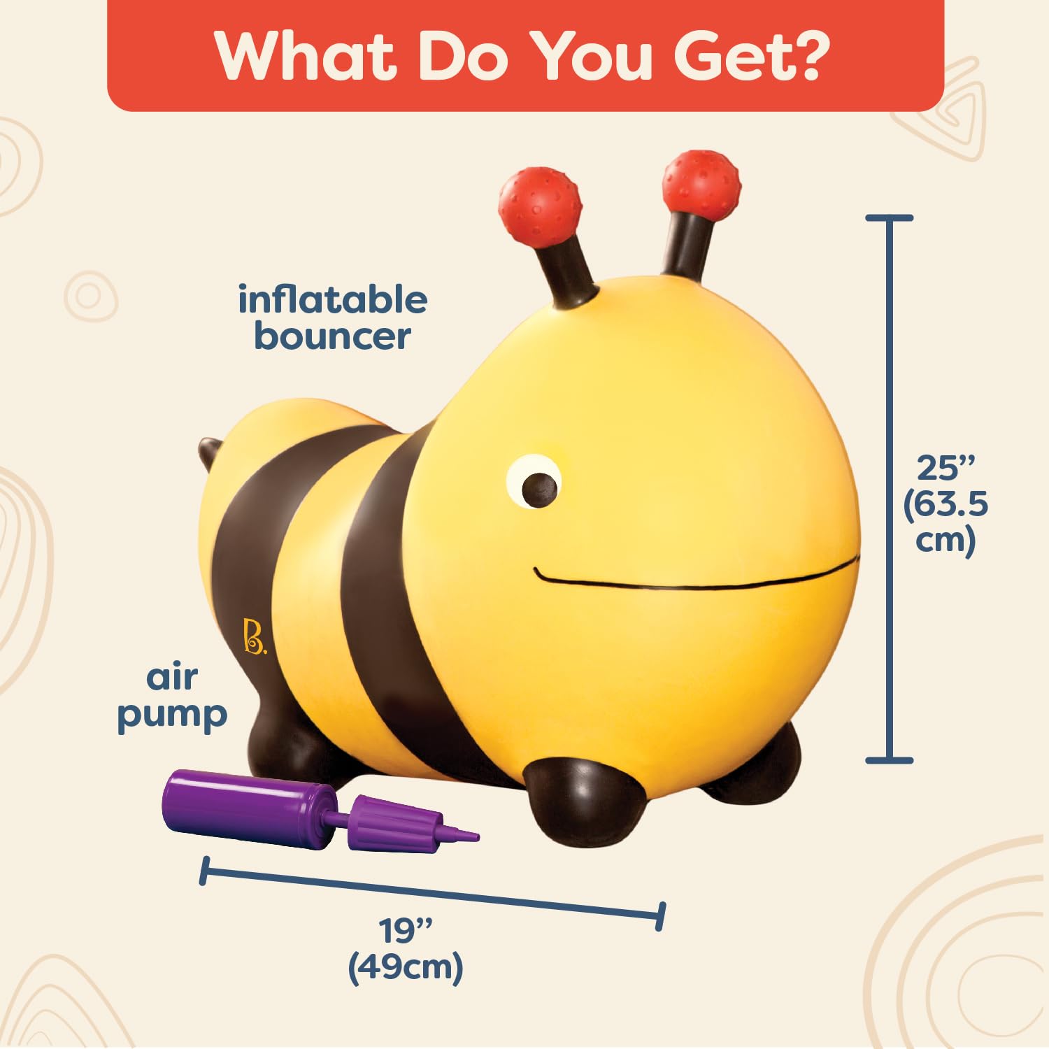 B. toys Inflatable Bee Bouncer Ride-On Toy with Air Pump for Toddlers 18 Months+ 3