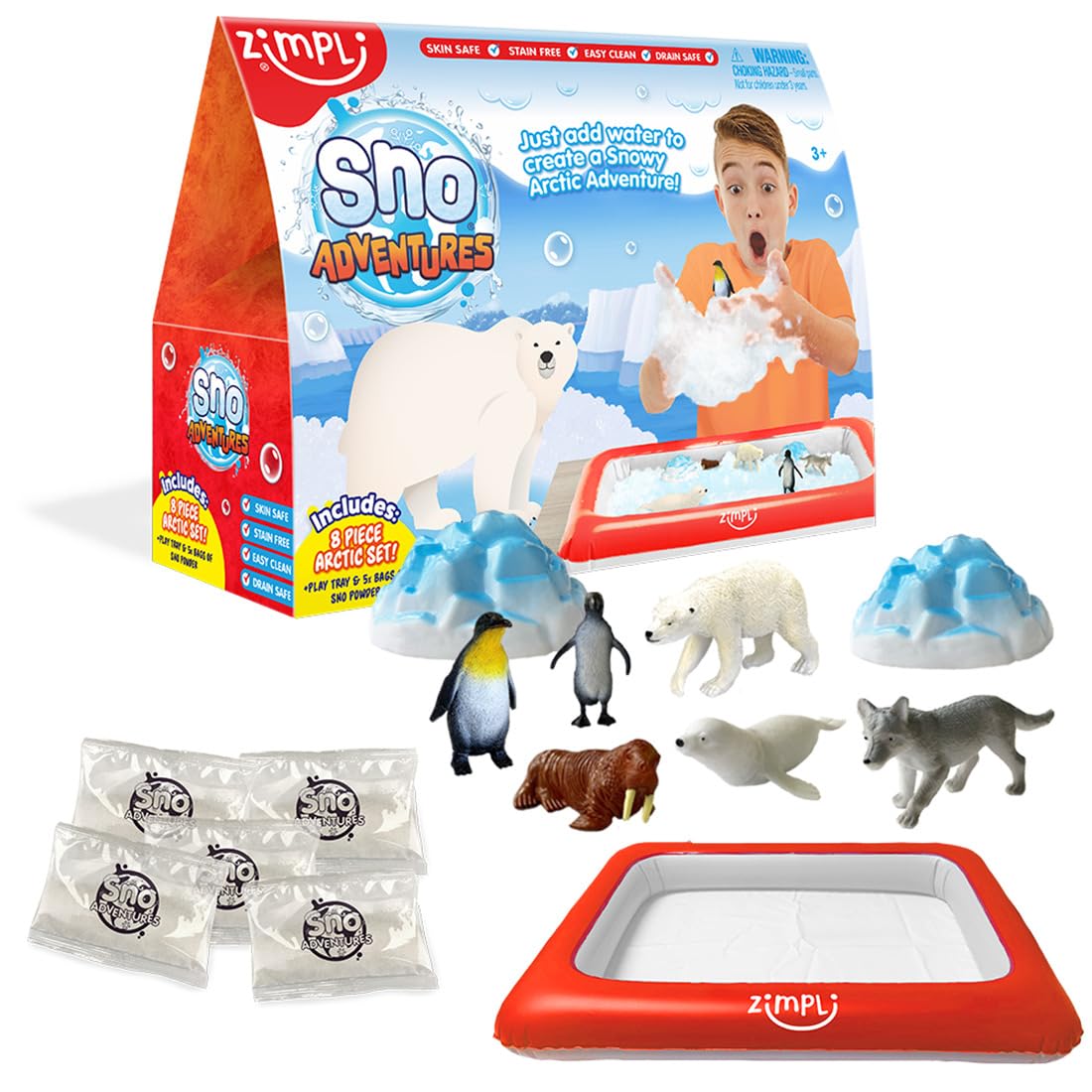 ZIMPLI Sno Adventures Arctic Pack - 5 Use Pack | 8 Arctic Figures | Skin Safe