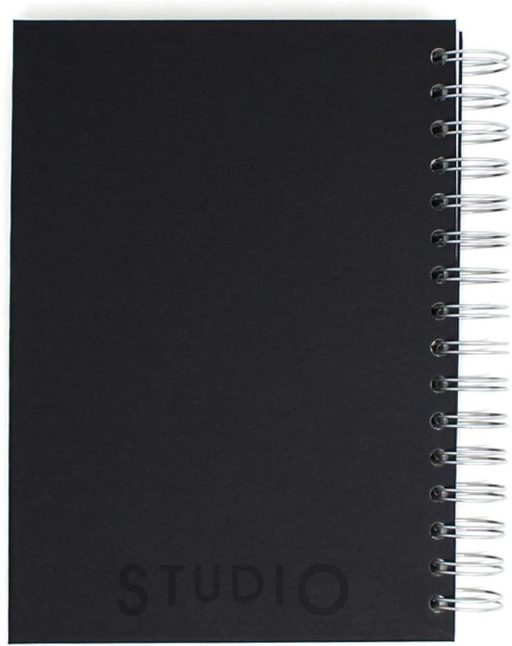 Artway Studio Spiral Bound A5 Sketchbook - 170gsm Cartridge Paper, 48 Pages, Black Hardback, Silver Wiro Binding