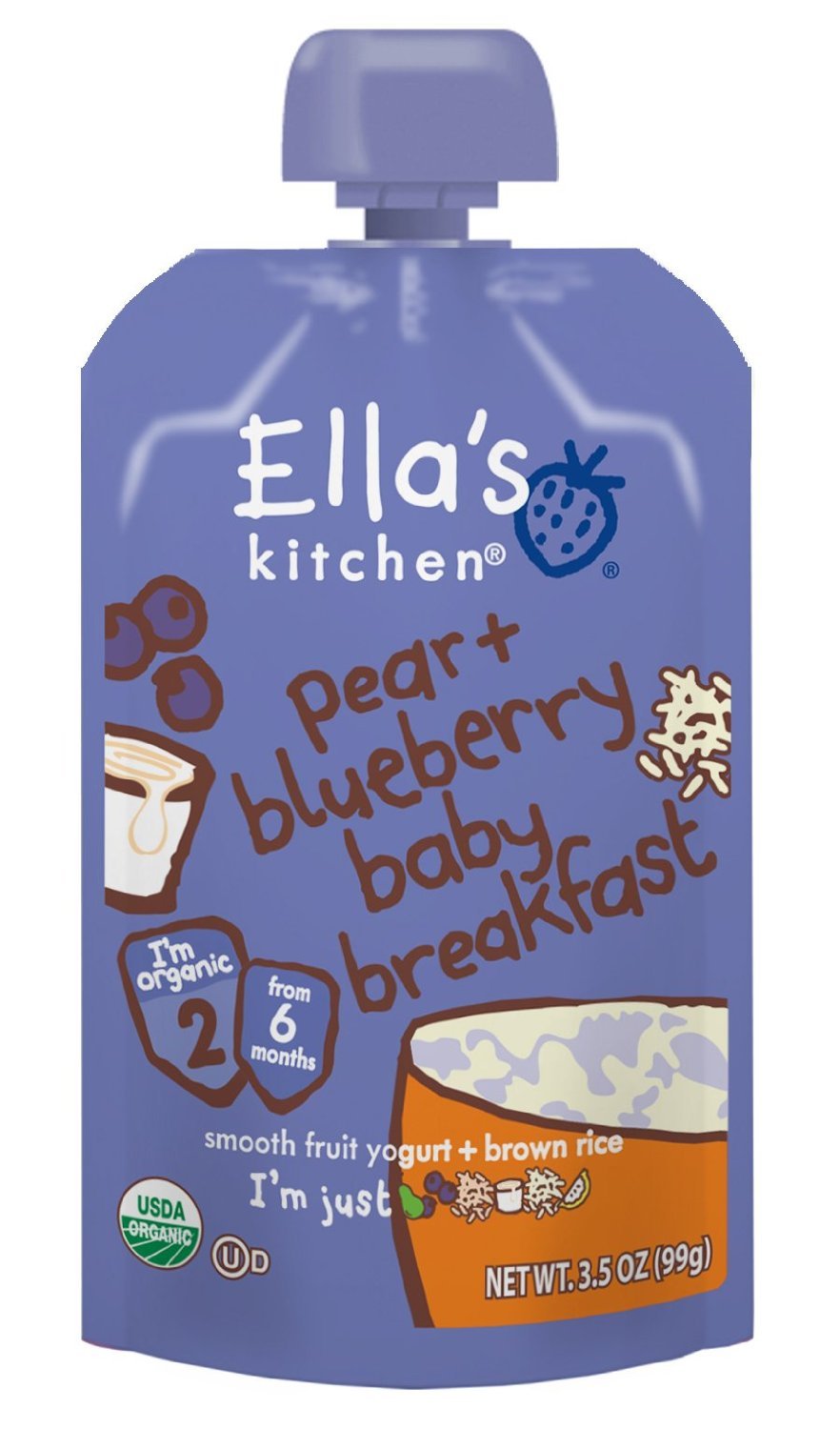 Ella's Kitchen Organic Baby Brekkie Blueberry and Pear Stage 1 (Pack of 6)