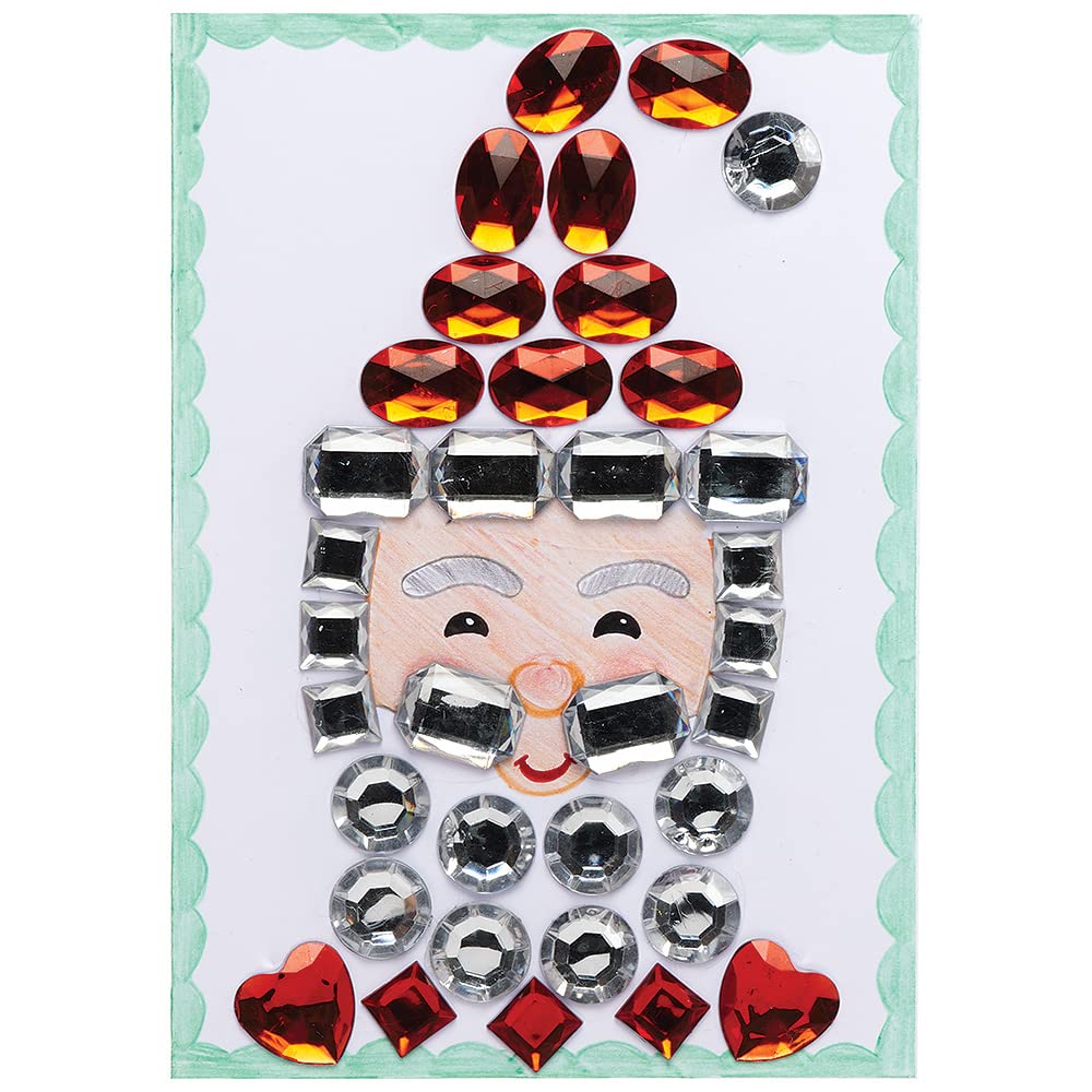 Baker Ross Large Christmas Self Adhesive Acrylic Jewels - Pack of 120 | Assorted Colours & Shapes | 15mm-25mm