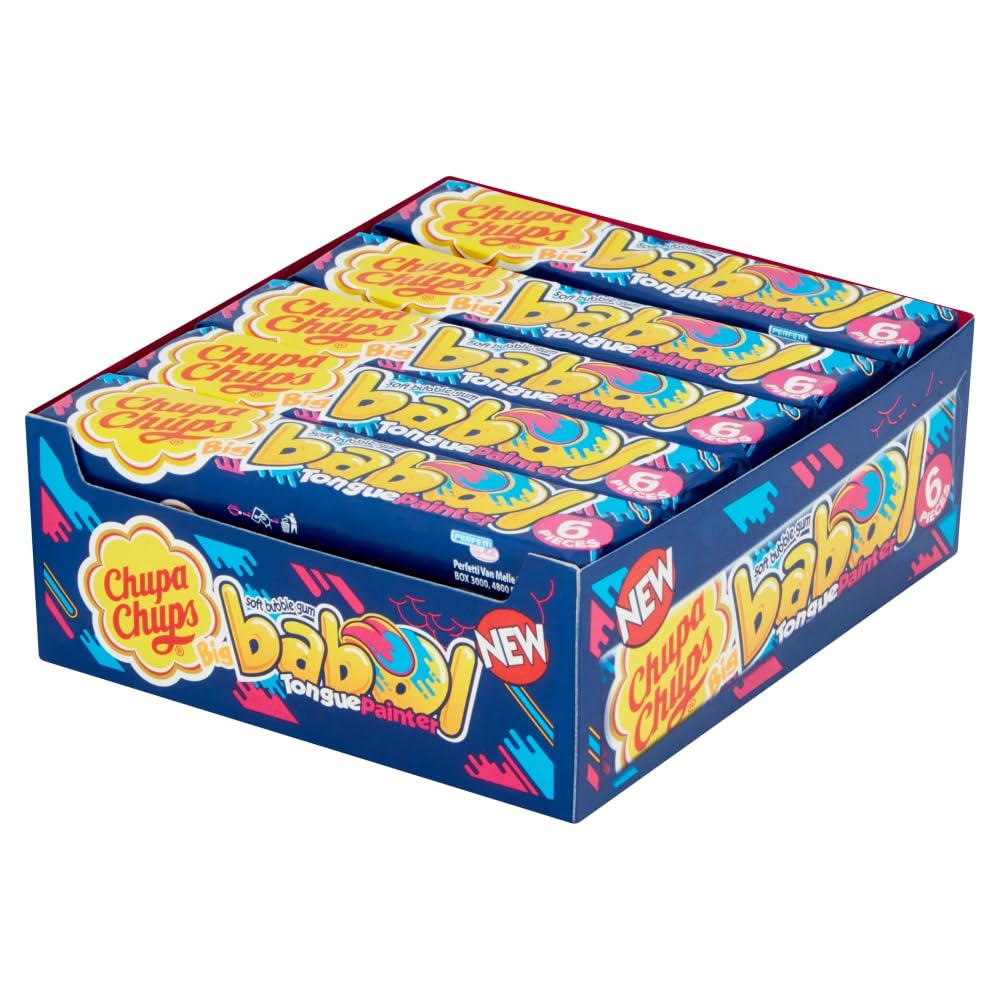Chupa Chups Big Babol Tongue Painter Bubble Gum - Blue Raspberry Flavor | 6 Pieces per Pack, 20 Packs Total 1
