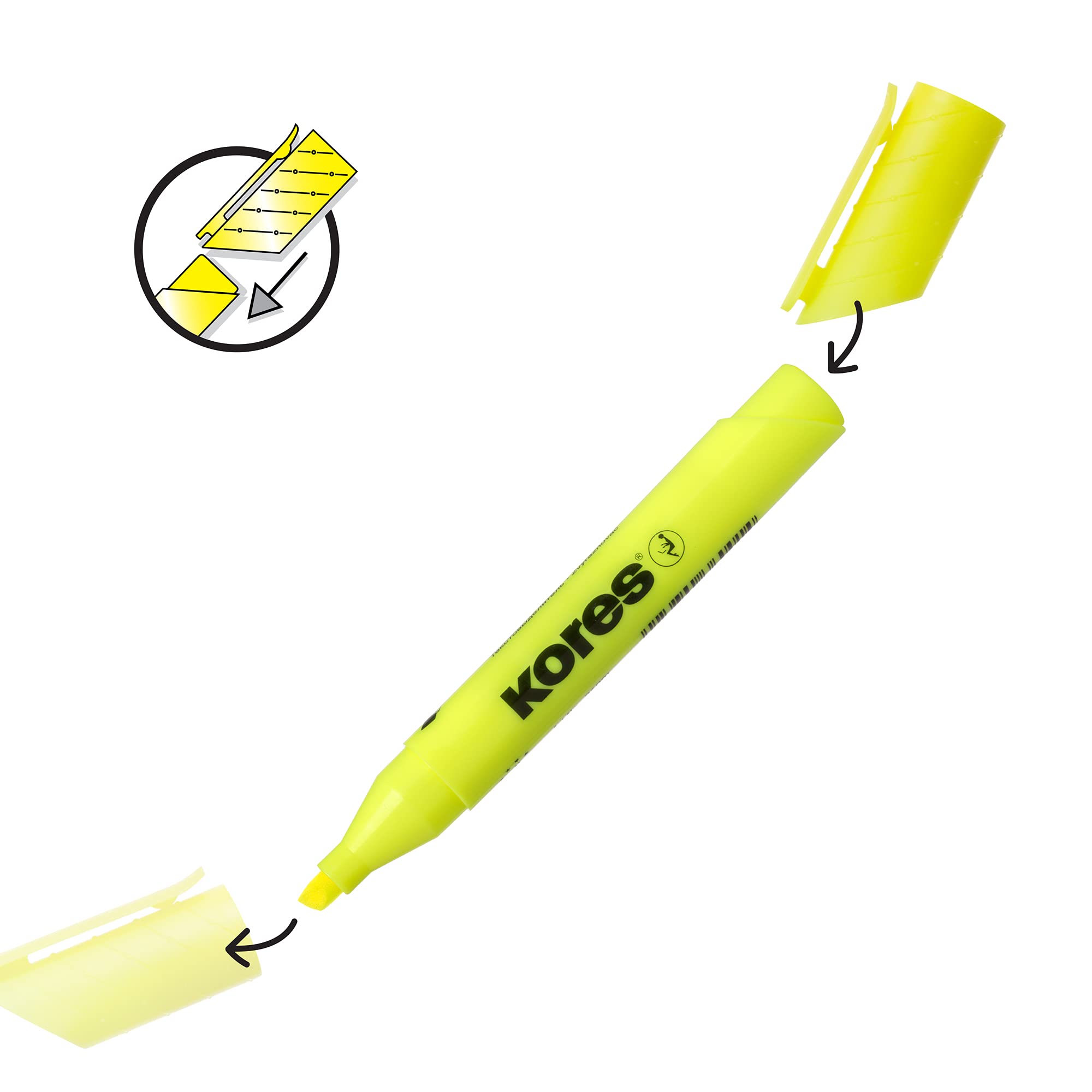 Kores High Liner Plus Highlighter - Yellow Fluorescent, Chisel Tip (Pack of 1) 6