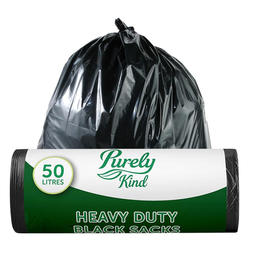Blake & White Purely Kind Heavy Duty Black Sacks - 50L Capacity | 30 Count Roll | Recyclable Plastic
