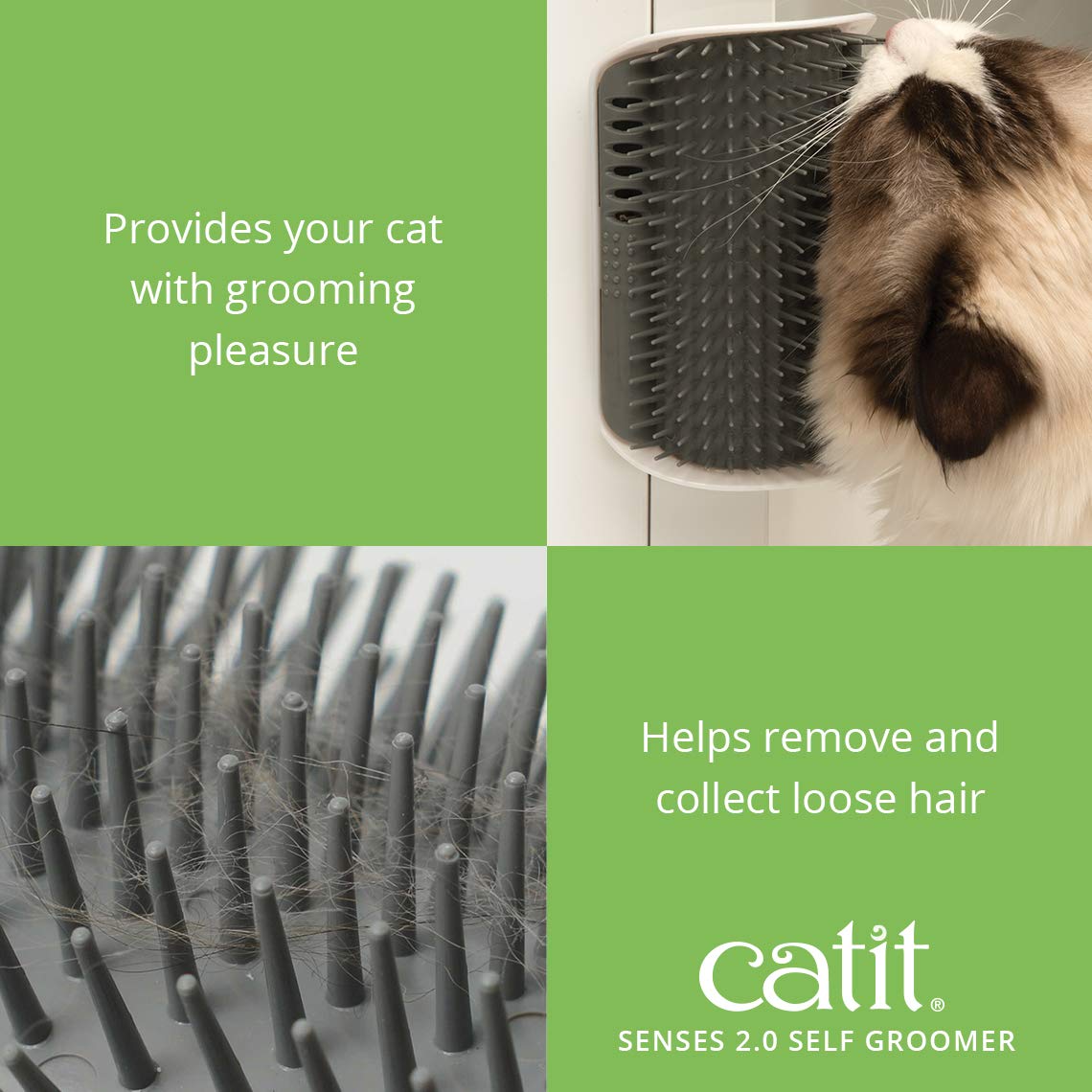 Catit Senses 2.0 Self Grooming Brush for Cats | Wall-Mounted, Collects Loose Hair | Gray 2