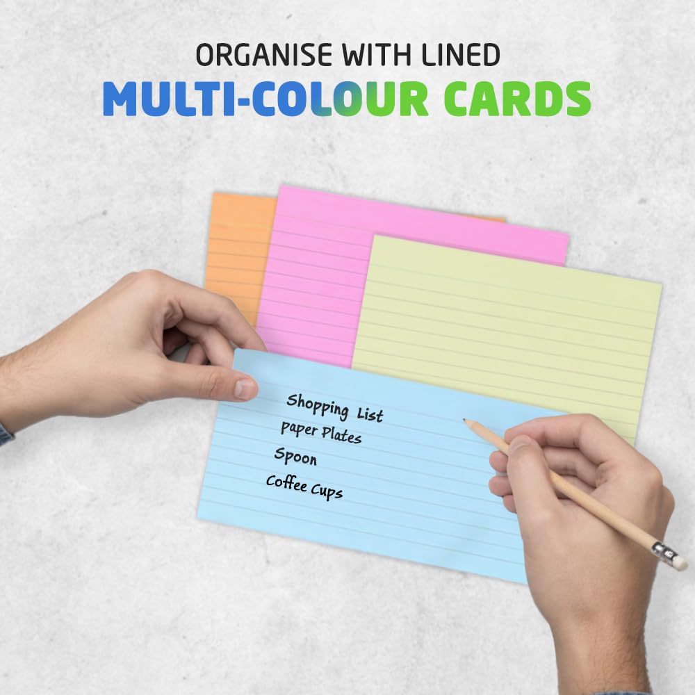 1ABOVE A6 Lined Index Cards with Headline, Multi-Coloured, 100 Pack
