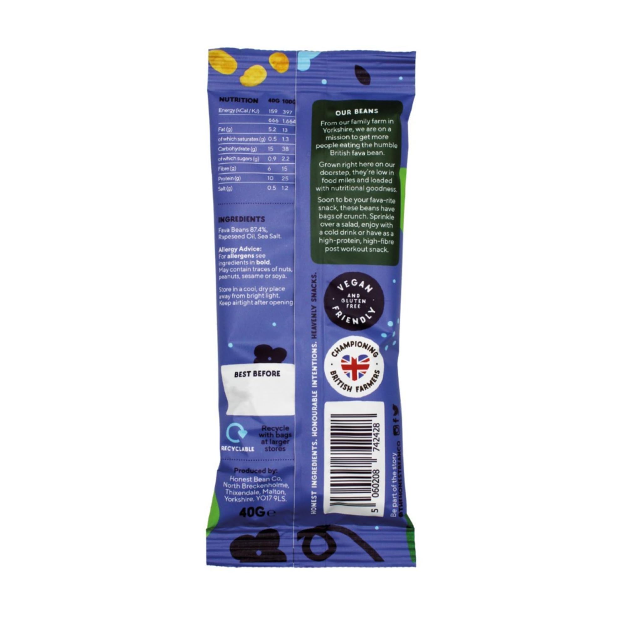 The Honest Bean Co Roasted Fava Beans Lightly Salted - High Protein Vegan Snack | 12 x 40g Bags 8