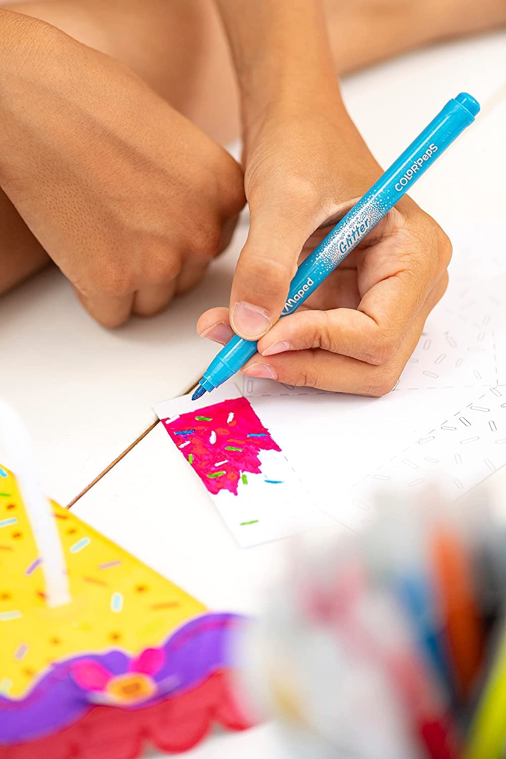 Maped Color'Peps Glitter Felt Tip Pens - 10 Bright Washable Colours | Medium Tip 7