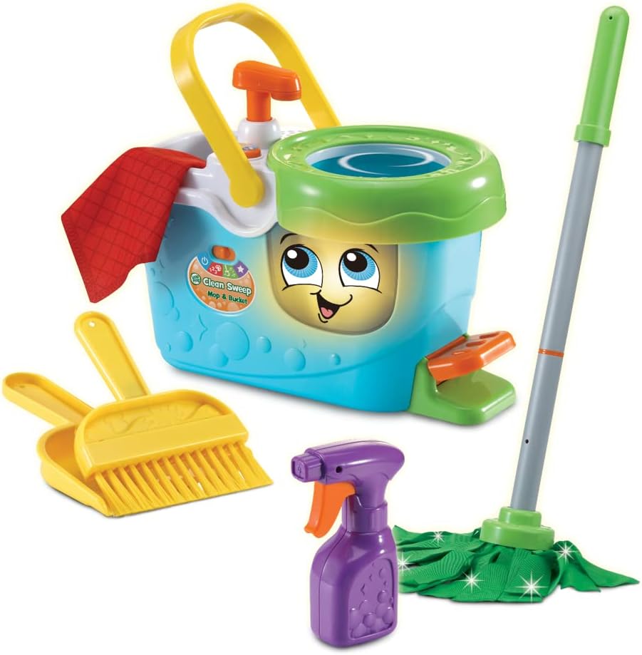 LeapFrog Clean Sweep Mop & Bucket - Interactive Pretend Play Set with Sound & Lights for Toddlers 3+