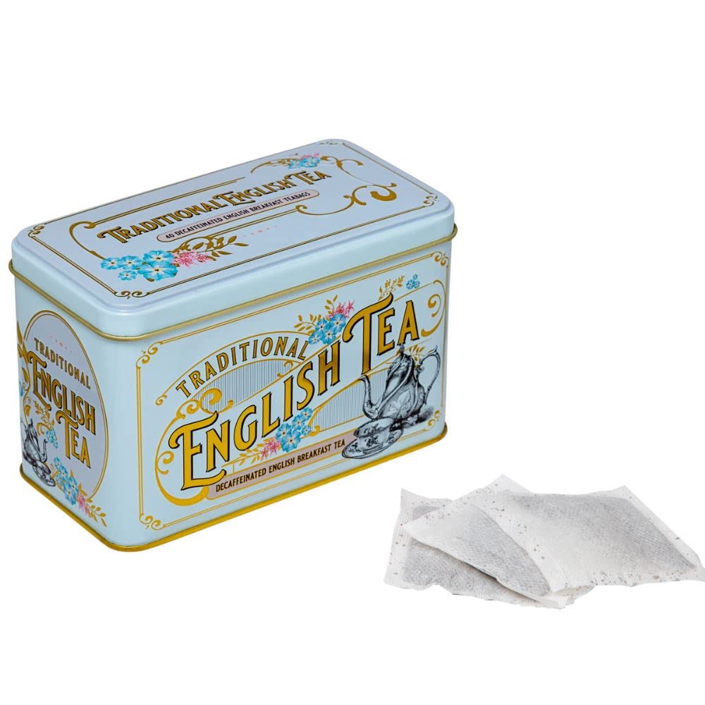 New English Teas Vintage Victorian Decaffeinated English Breakfast Tea Caddy - 40 Foil-Wrapped Teabags 12