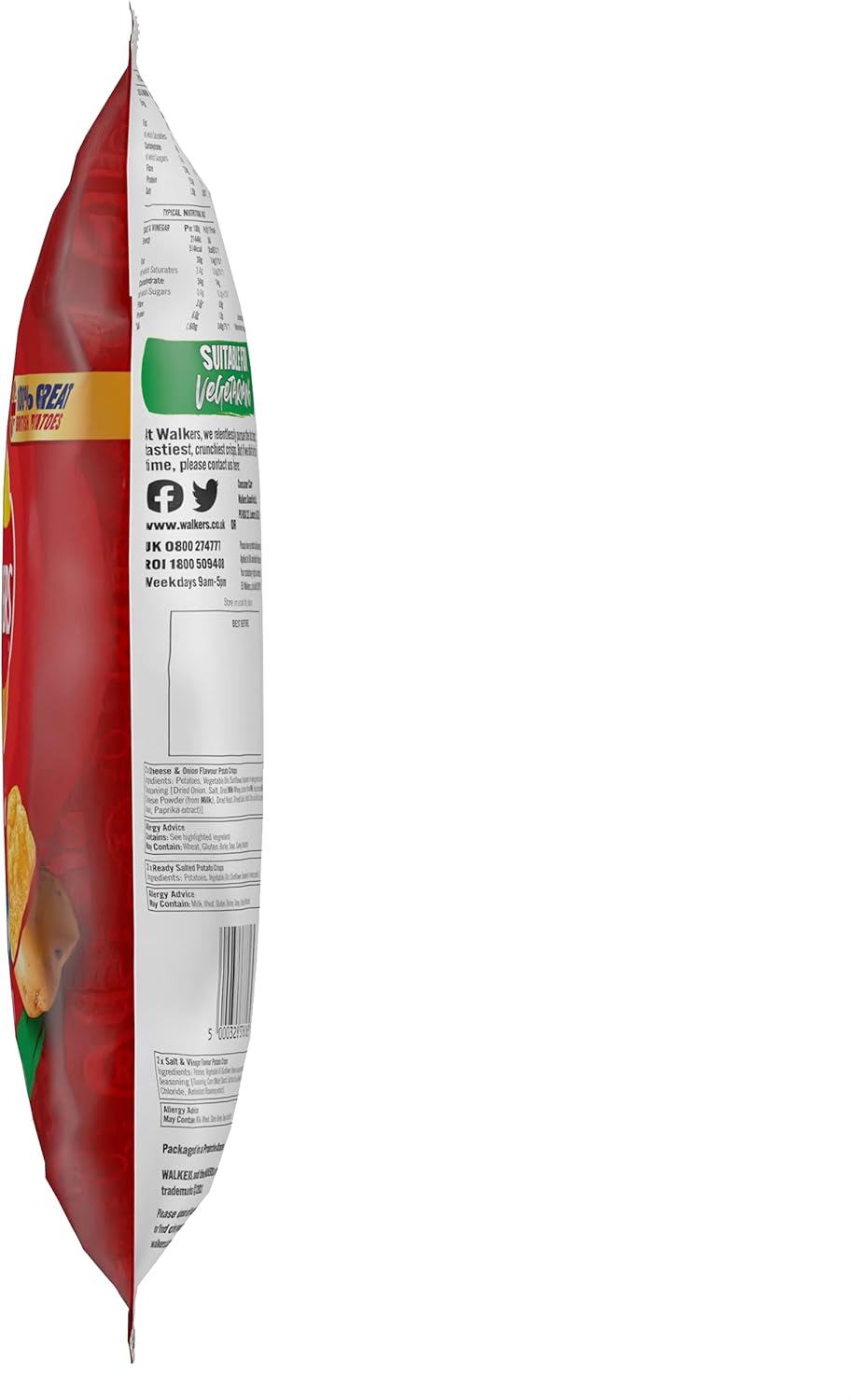 Walkers Classic Variety Multipack Crisps 6x25g - Ready Salted, Cheese & Onion, Salt & Vinegar 3