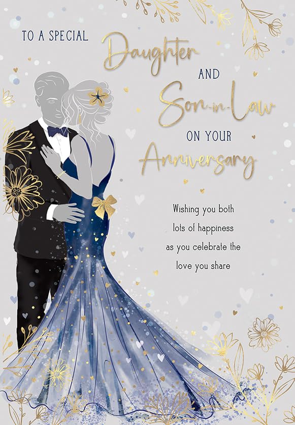 Piccadilly Greetings Anniversary Card for Daughter & Son-in-Law | 9 x 6 Inches | Blue 1