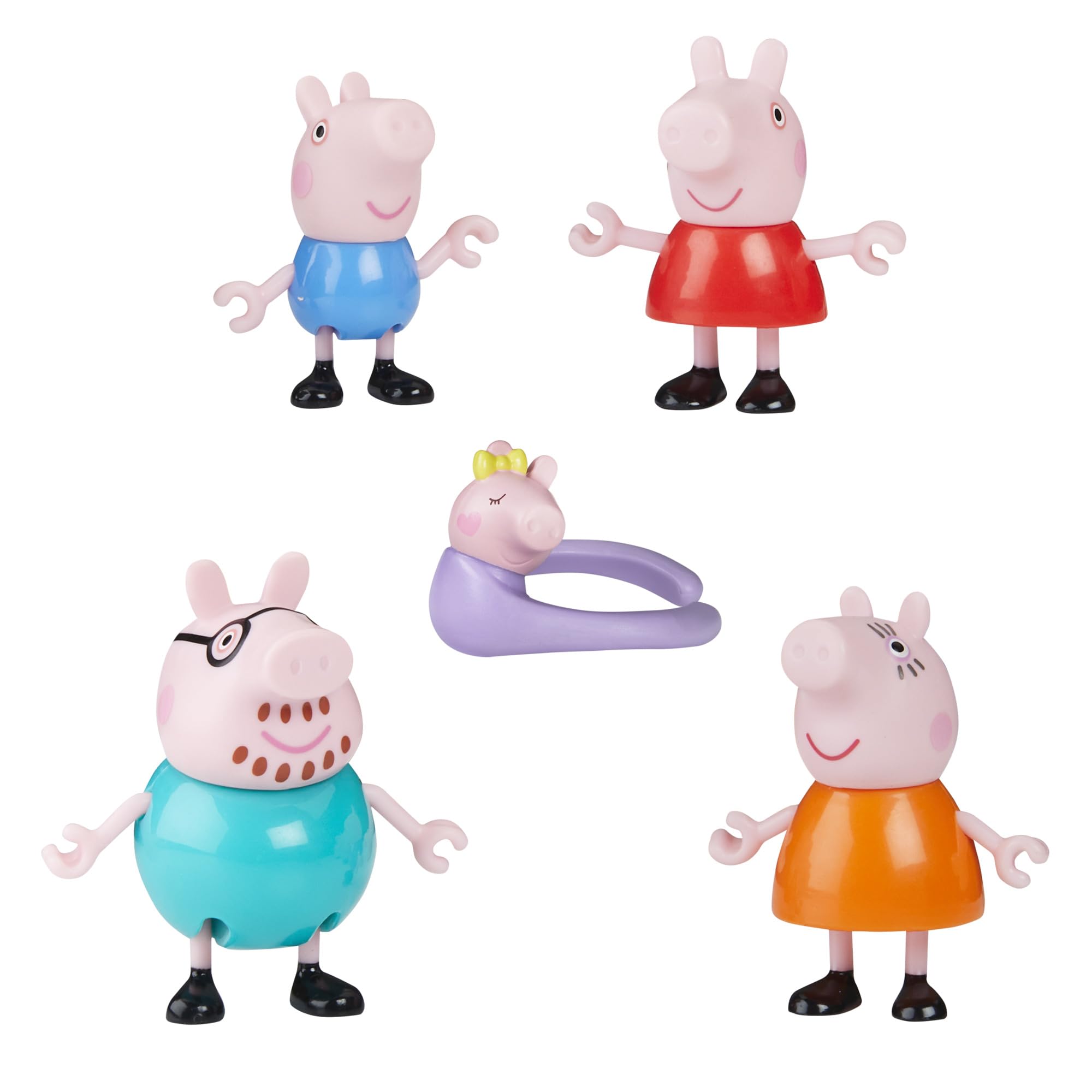 Peppa Pig Family of Five Figure Set - Includes Baby Evie Carrier & Hand-Holding Figures 1