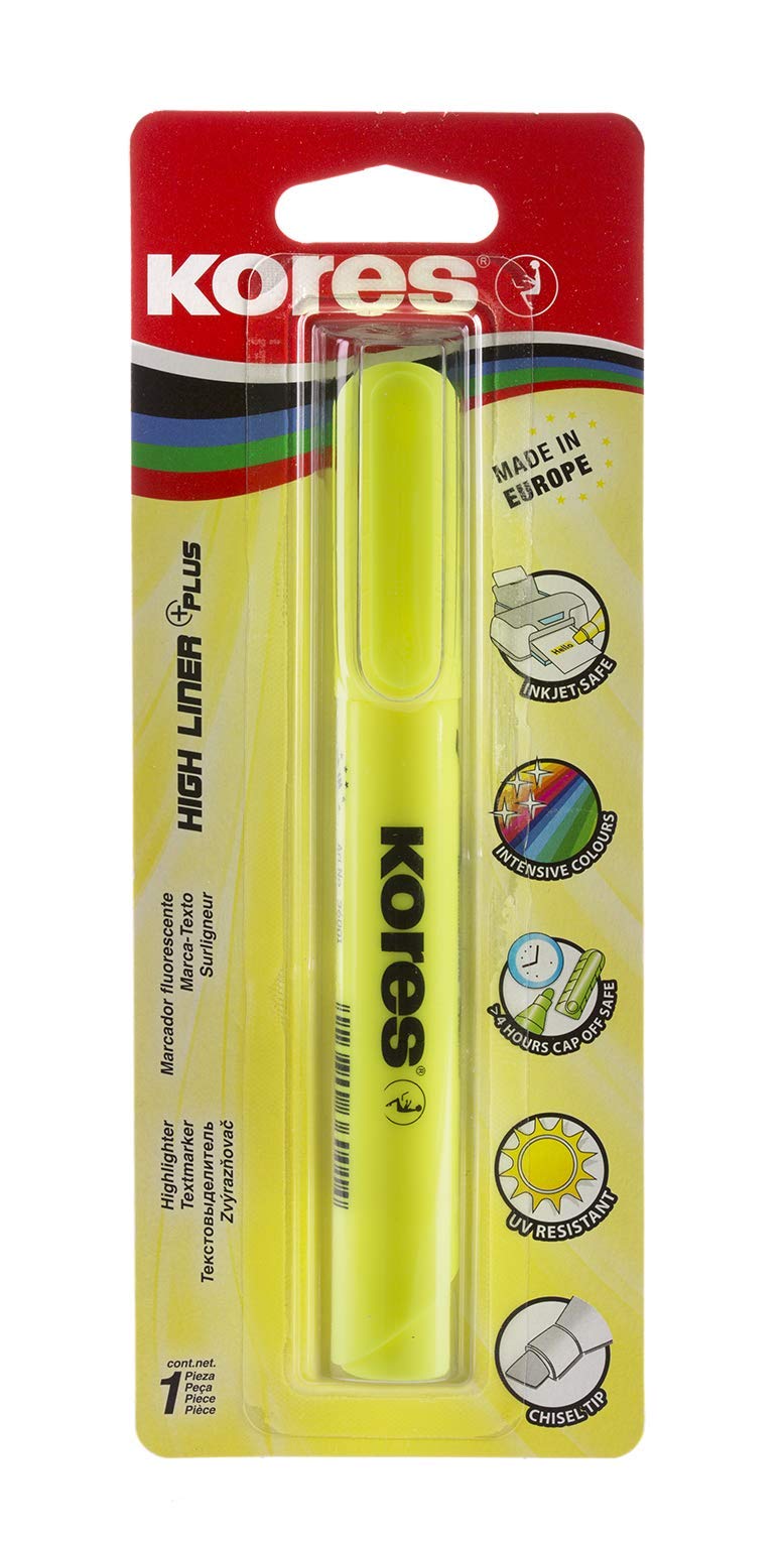 Kores High Liner Plus Highlighter - Yellow Fluorescent, Chisel Tip (Pack of 1)