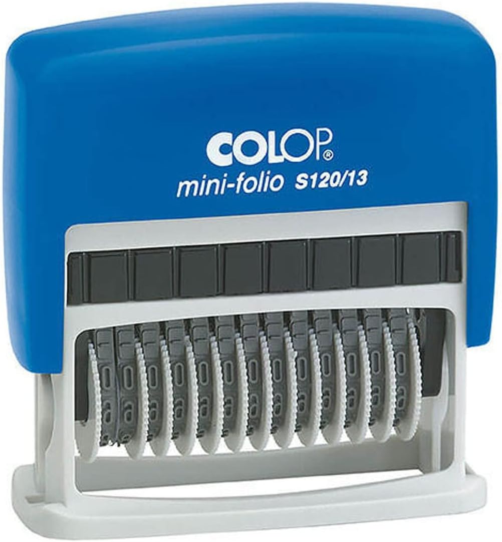 COLOP S120/13 Numbering Stamp, Blue - Self-Inking 13-Digit Adjustable Stamp for Office and Home Use