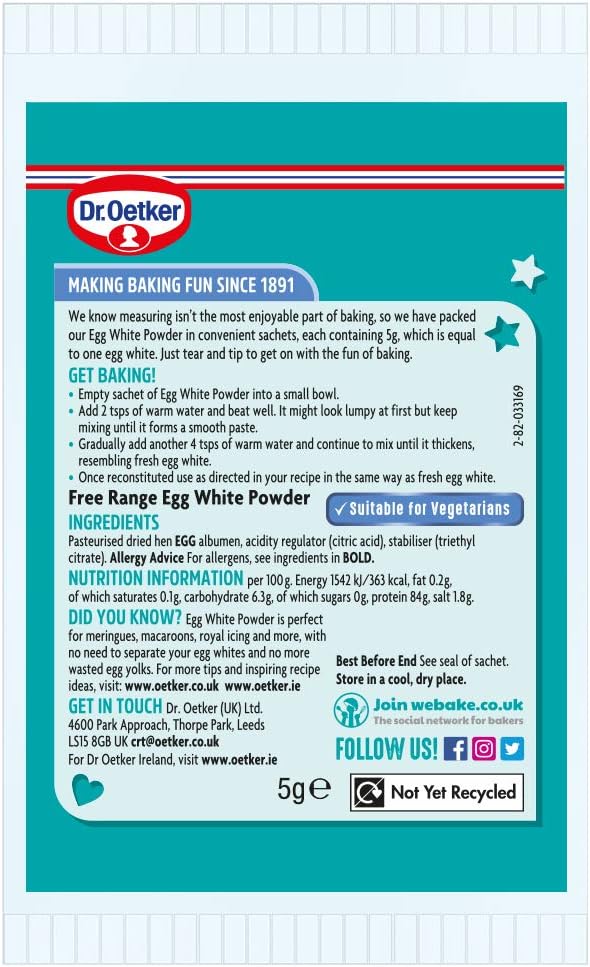 Dr. Oetker Free Range Egg White Powder Sachets, 5g - 4 Sachets, Perfect for Meringues, Royal Icing & Baking