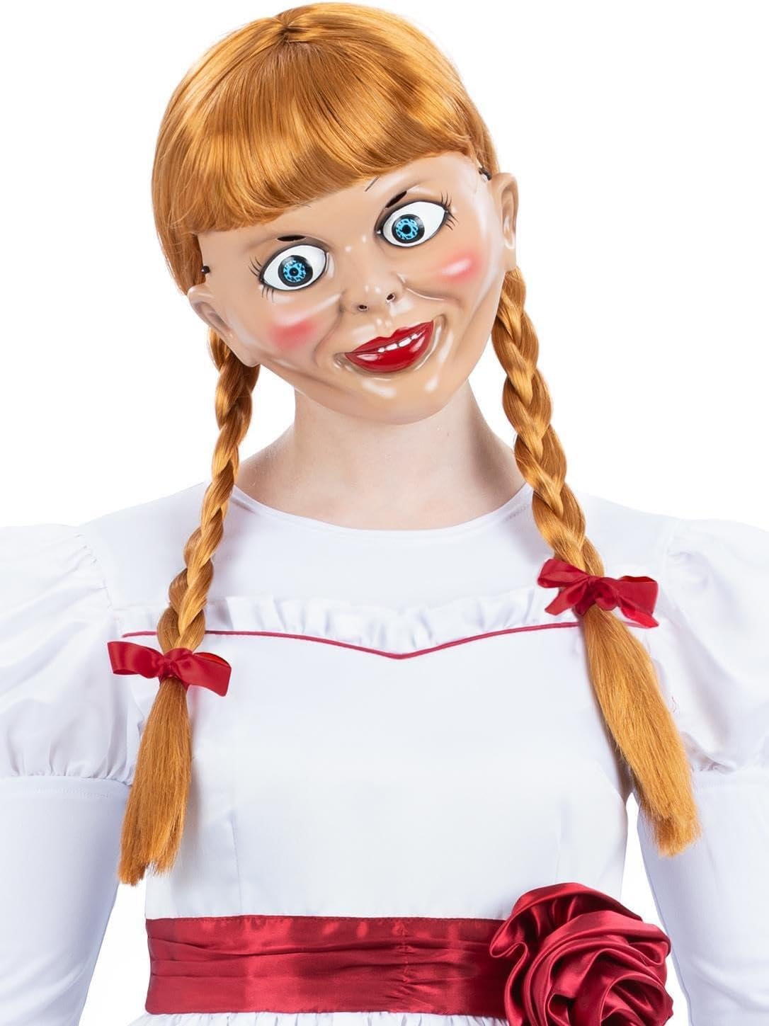 Smiffys Annabelle Long Plaited Wig with Ribbons, Auburn, One Size