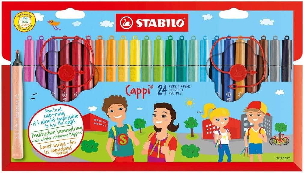 STABILO Cappi Fibre-Tip Pen with Cap-Ring - Pack of 24 Assorted Colours 1